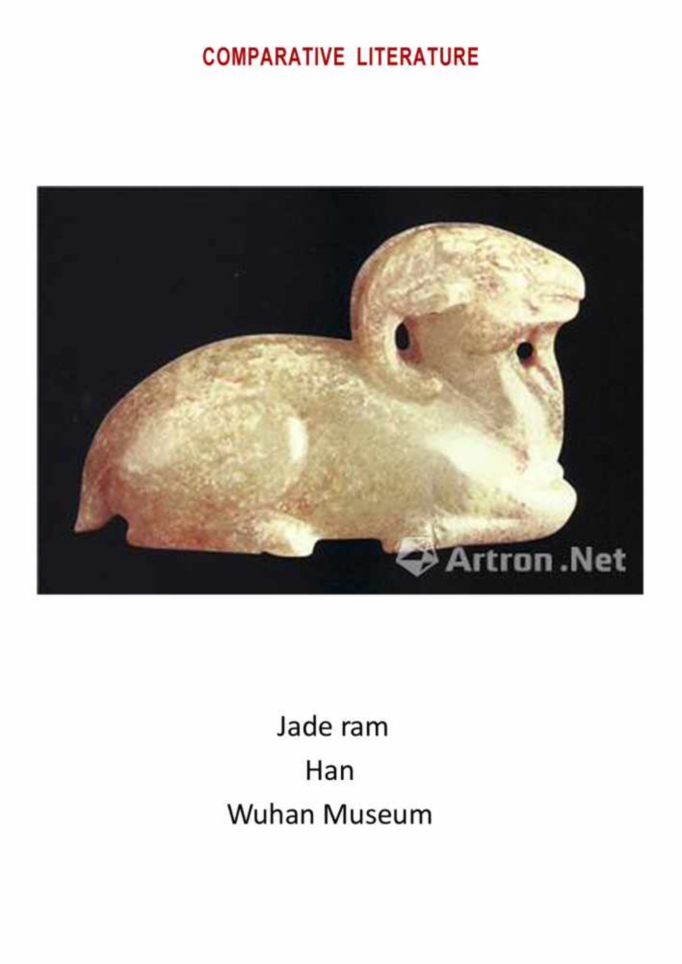 AN EXCEPTIONAL HAN PERIOD RAM’S HEAD CARVED IN THE ROUND IN JASPER-LIKE JADE Jade. China, Han - Image 3 of 15