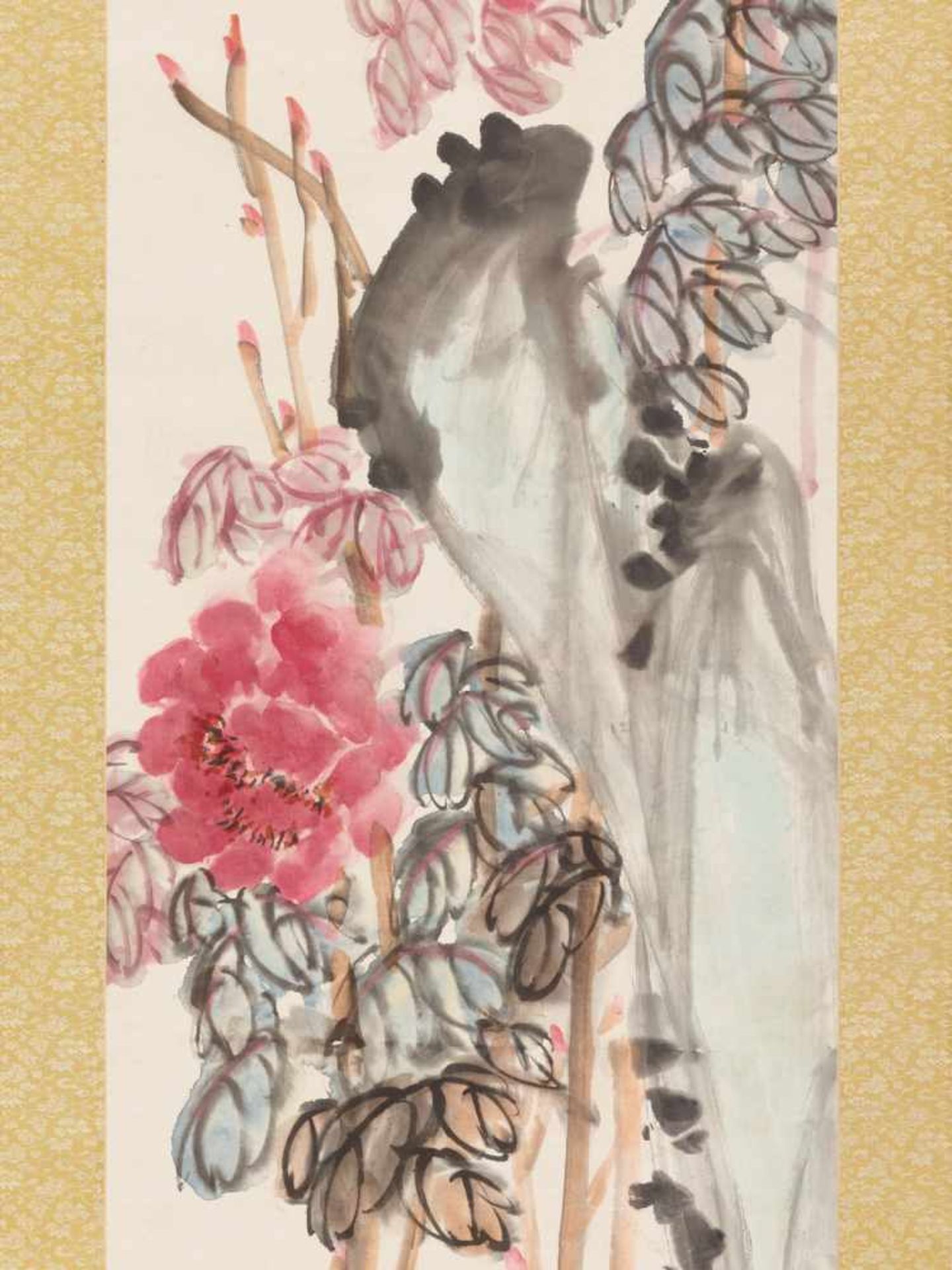 A ‘PEONY AND ROCK’ PAINTING BY WU CHANGSHUO, DATED 1921 Ink and color on paper, mounted to a brocade - Image 7 of 9