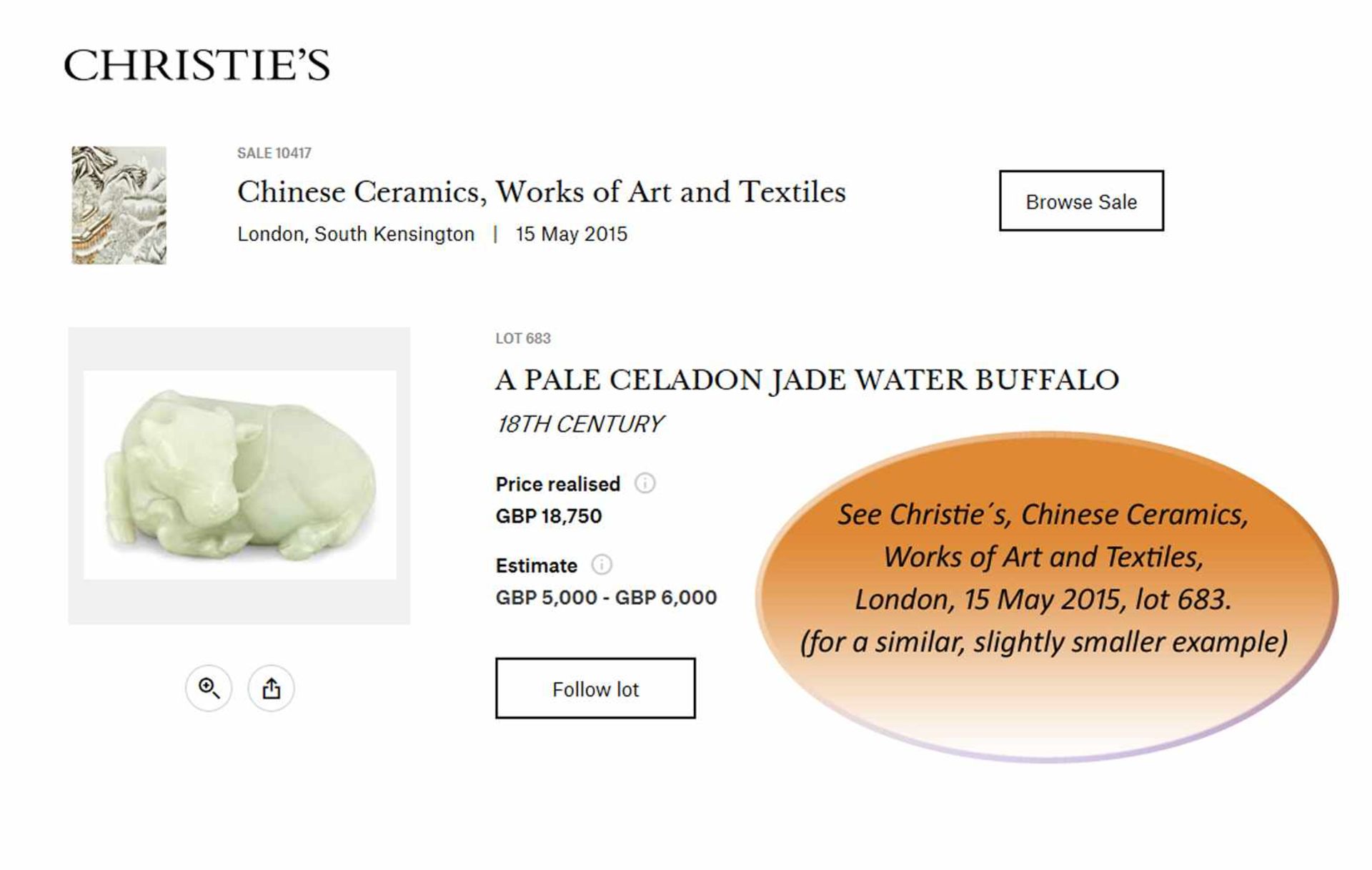 A FINELY CARVED CELADON JADE MODEL OF ‘WATER BUFFALO AND DOULI’ 18TH CENTURY Nephrite of pale - Image 3 of 9