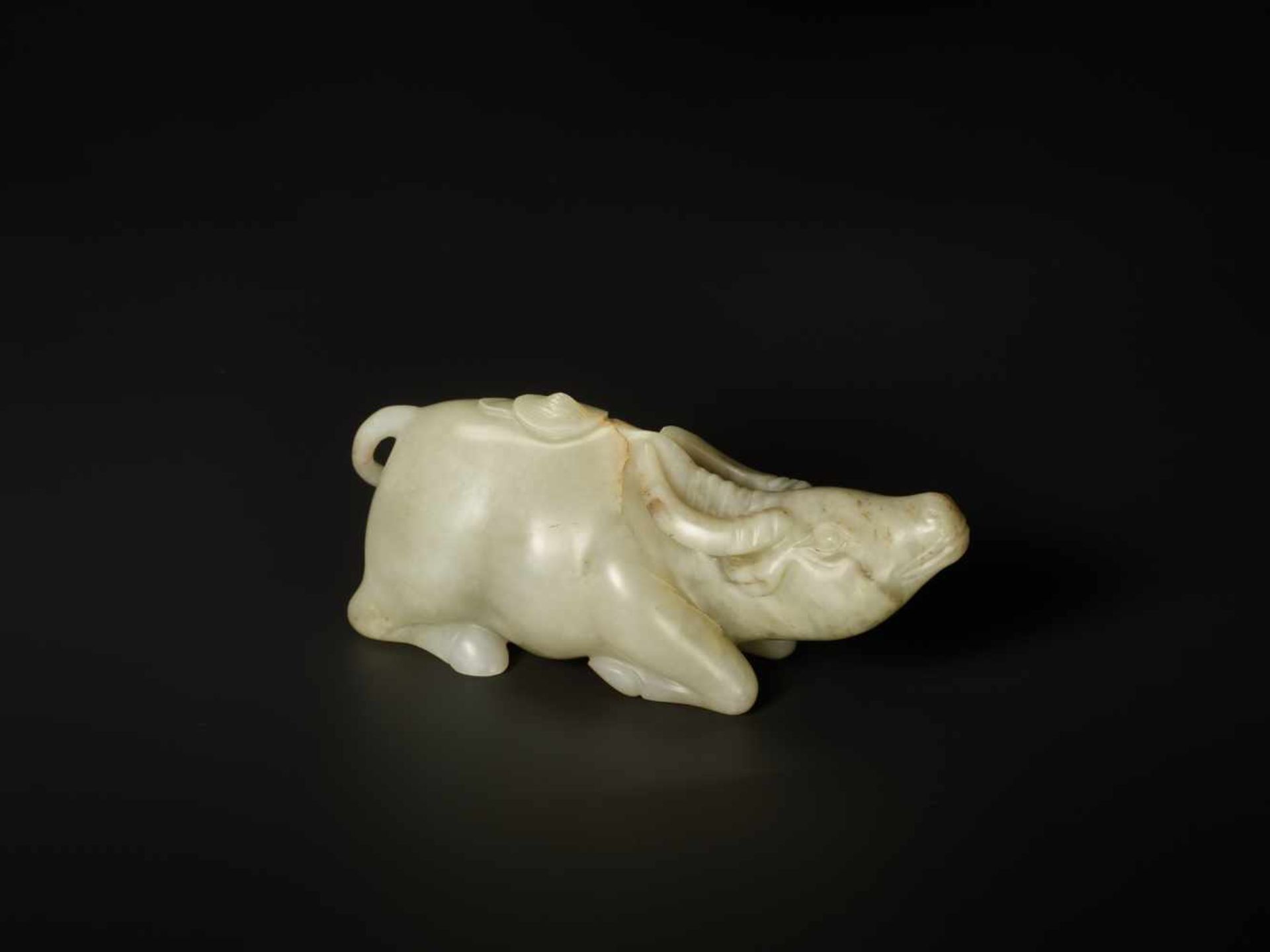 A FINELY CARVED CELADON JADE MODEL OF ‘WATER BUFFALO AND DOULI’ 18TH CENTURY Nephrite of pale - Image 9 of 9