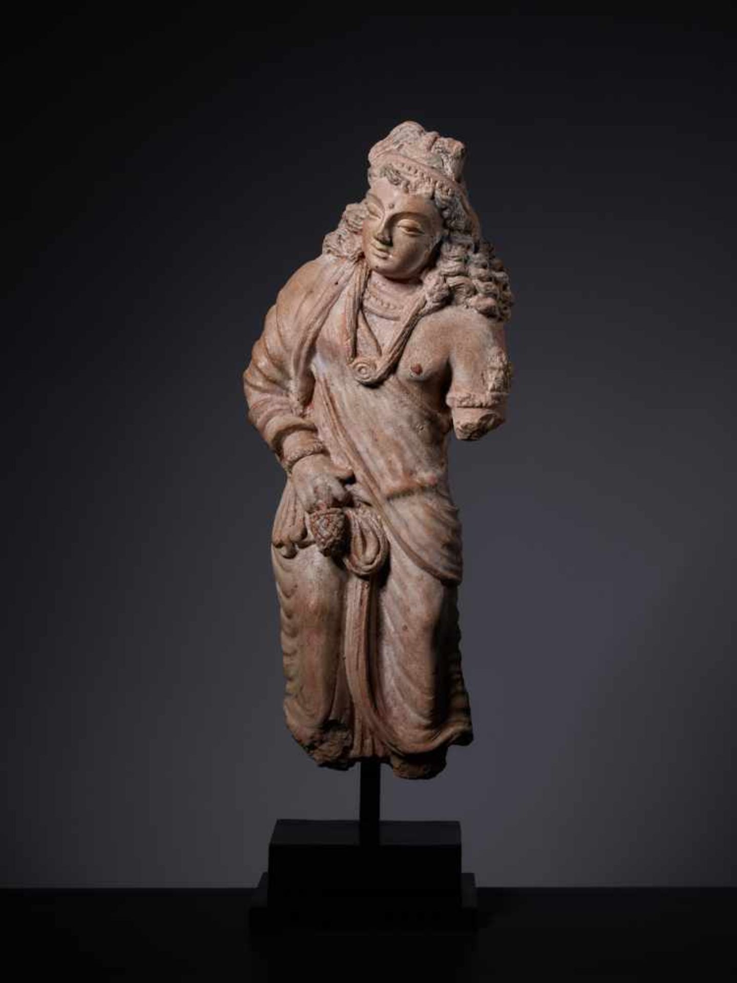 A GANDHARA TERRACOTTA STATUE OF A BODHISATTVA WITH MAGINIFICENT CURLS, 4th – 5TH CENTURY - Image 8 of 9