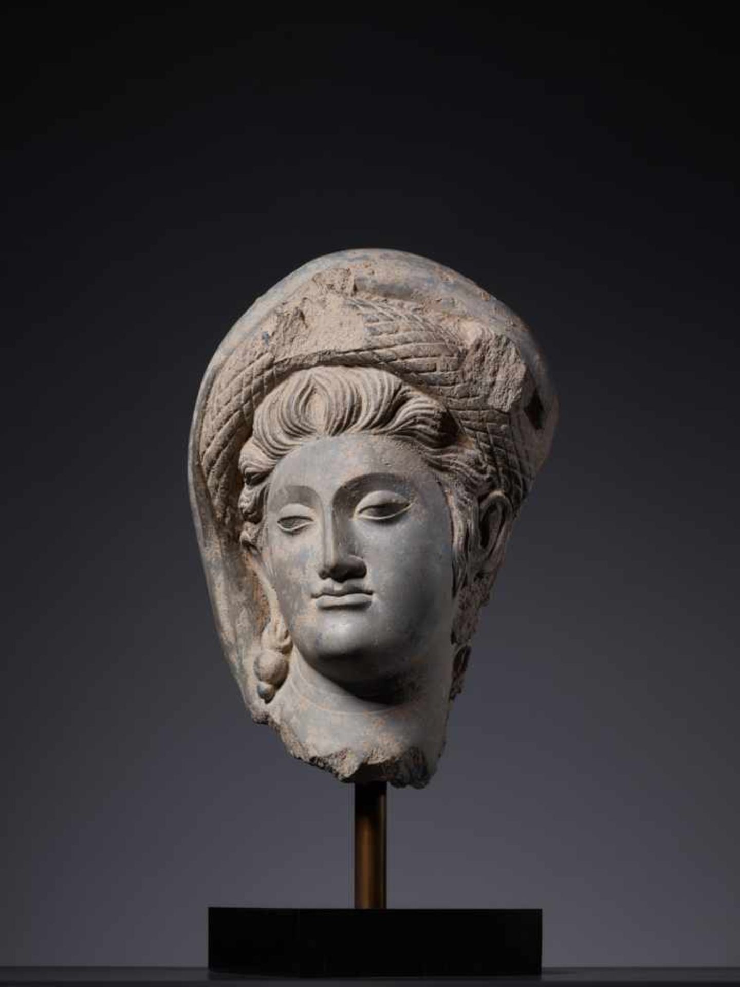 A LARGE GANDHARA SCHIST HEAD OF GODDESS HARITI, 2nd – 3rd CENTURY Grey schist with good age- - Image 11 of 11