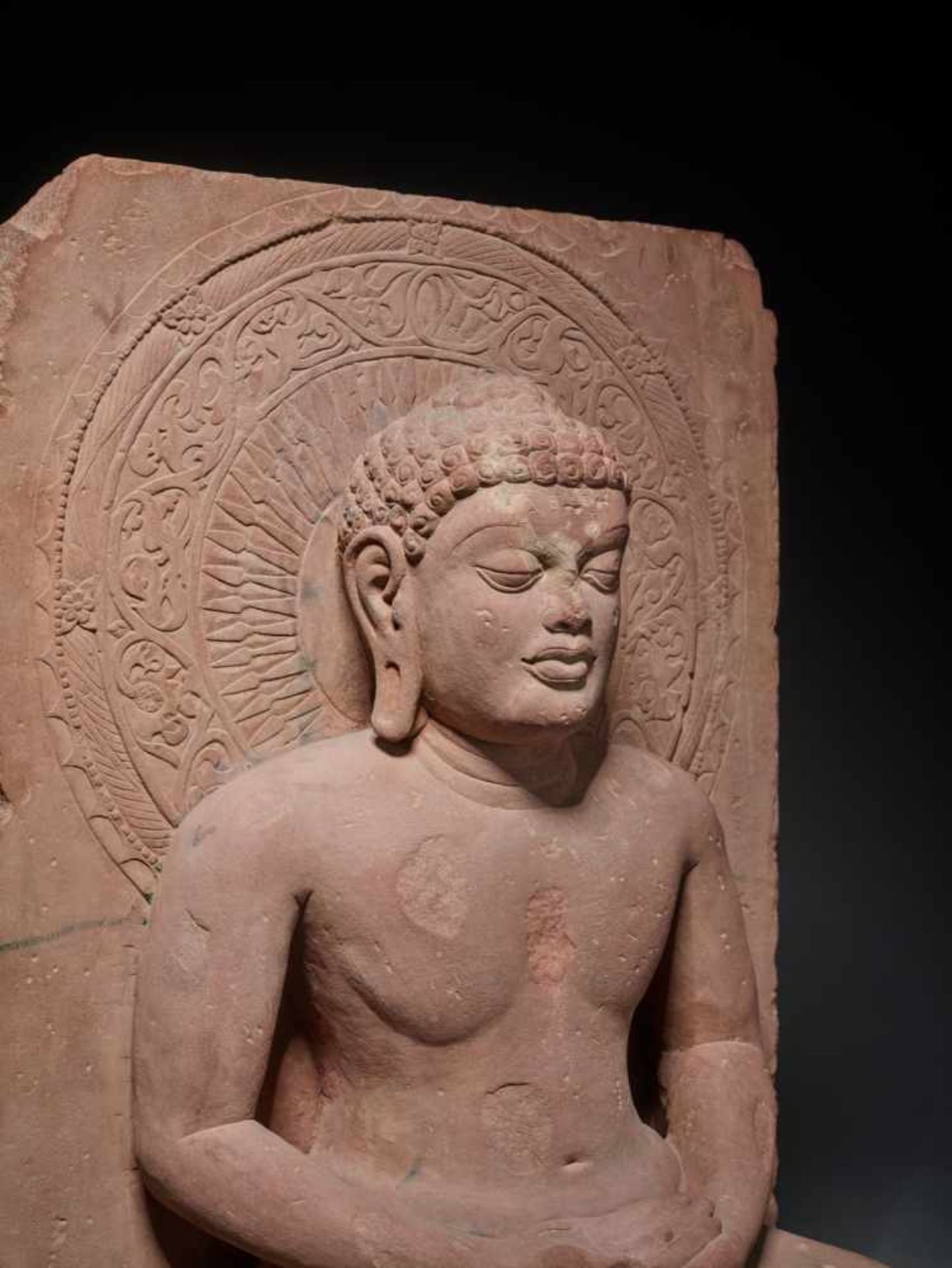 A LARGE AND IMPORTANT SANDSTONE STELE OF MAHAVIRA, MADHYA PRADESH, 16TH- 18TH CENTURY Red sandstone, - Image 3 of 17