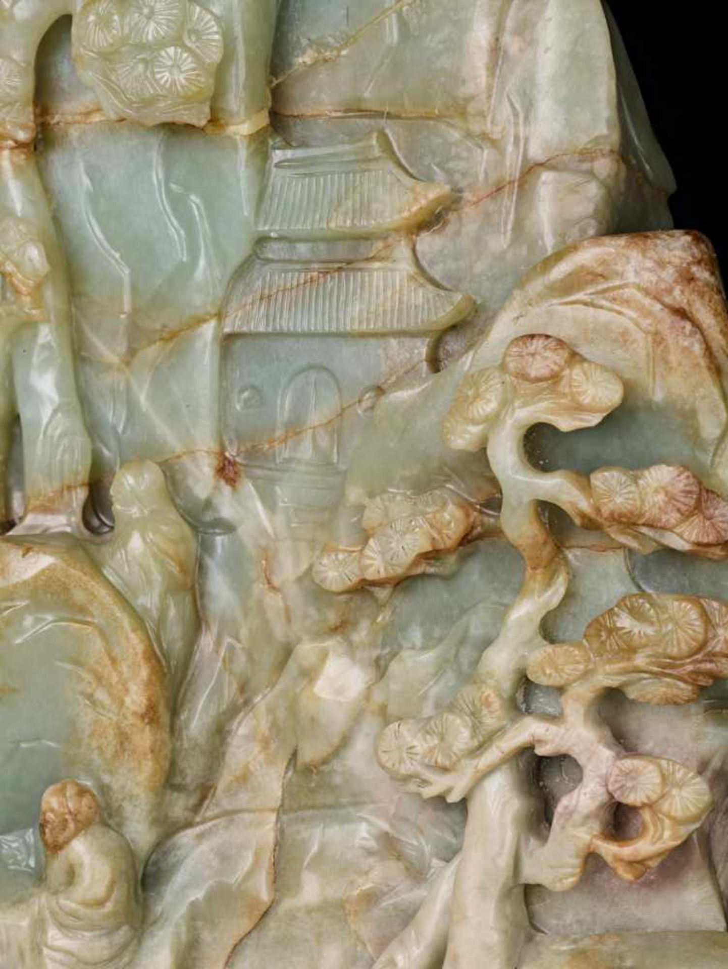 A SUPERB AND VERY LARGE CELADON AND RUSSET ‘SEVEN IMMORTALS’ JADE MOUNTAIN, 17th – 18th CENTURY - Image 12 of 24