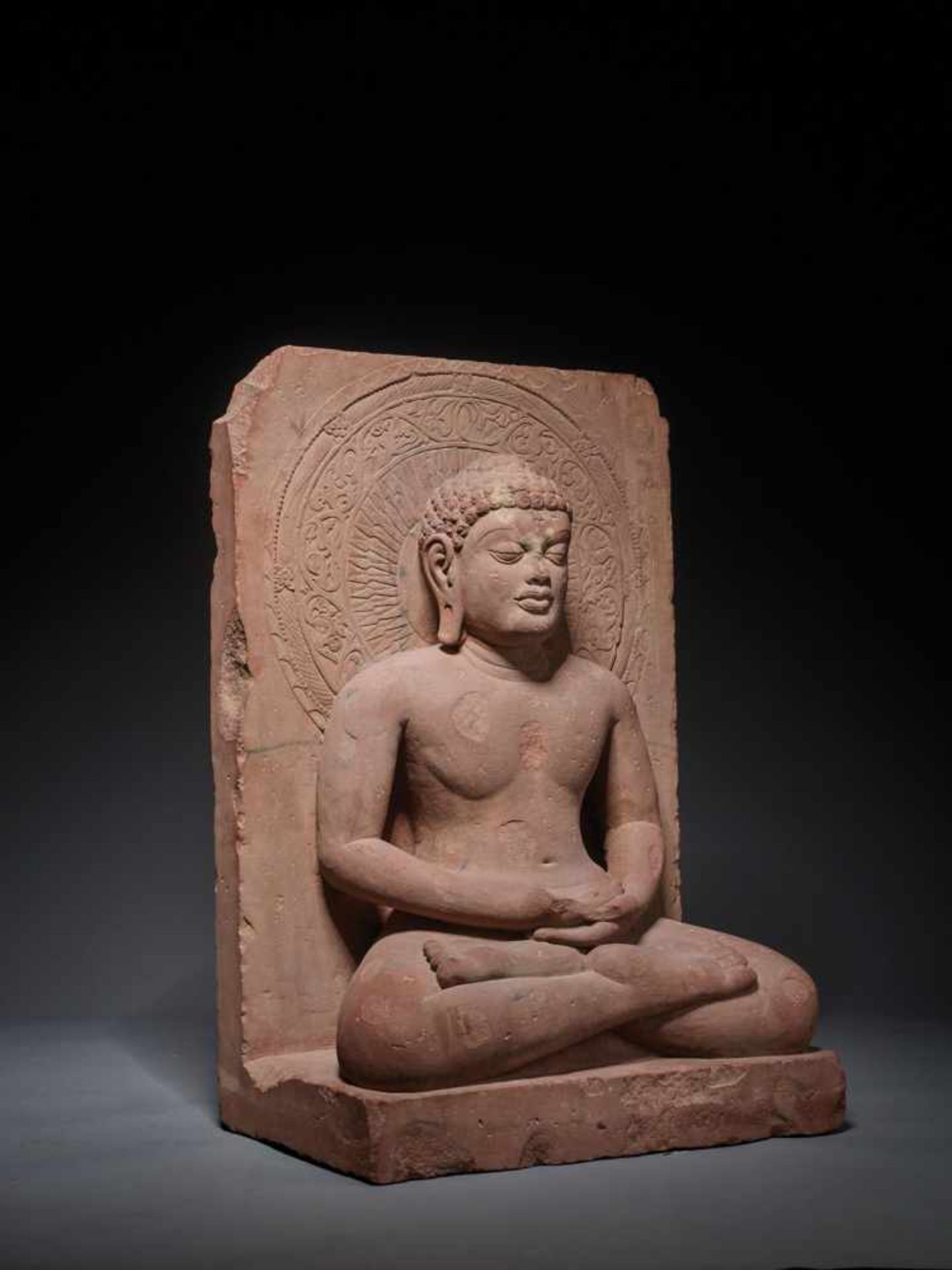 A LARGE AND IMPORTANT SANDSTONE STELE OF MAHAVIRA, MADHYA PRADESH, 16TH- 18TH CENTURY Red sandstone, - Image 10 of 17