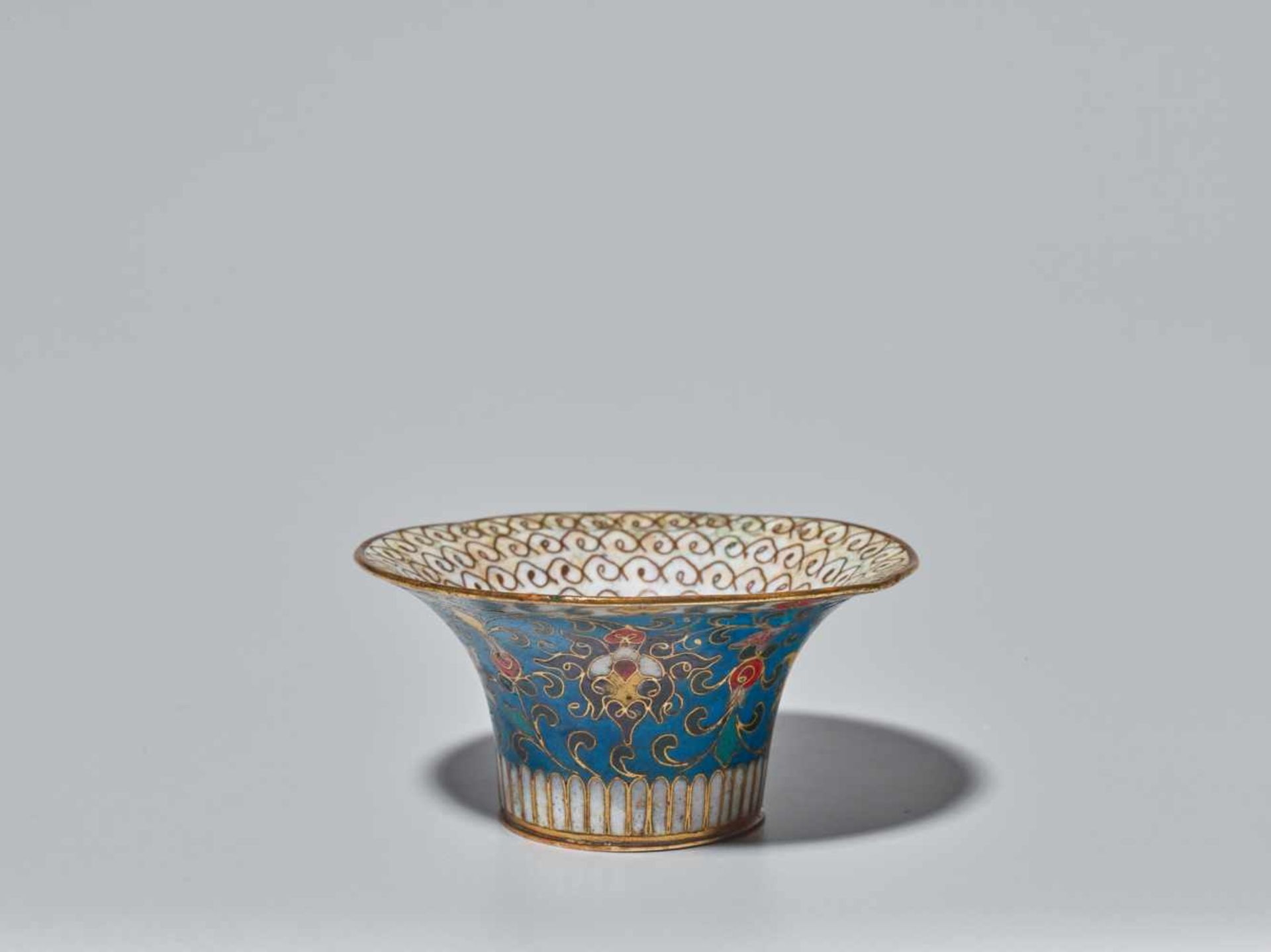 AN UNUSUAL CLOISONNÉ ENAMEL DOMED ‘LOTUS’ BOWL, MING DYNASTY, 16TH CENTURY The bronze bowl with gilt - Image 5 of 7