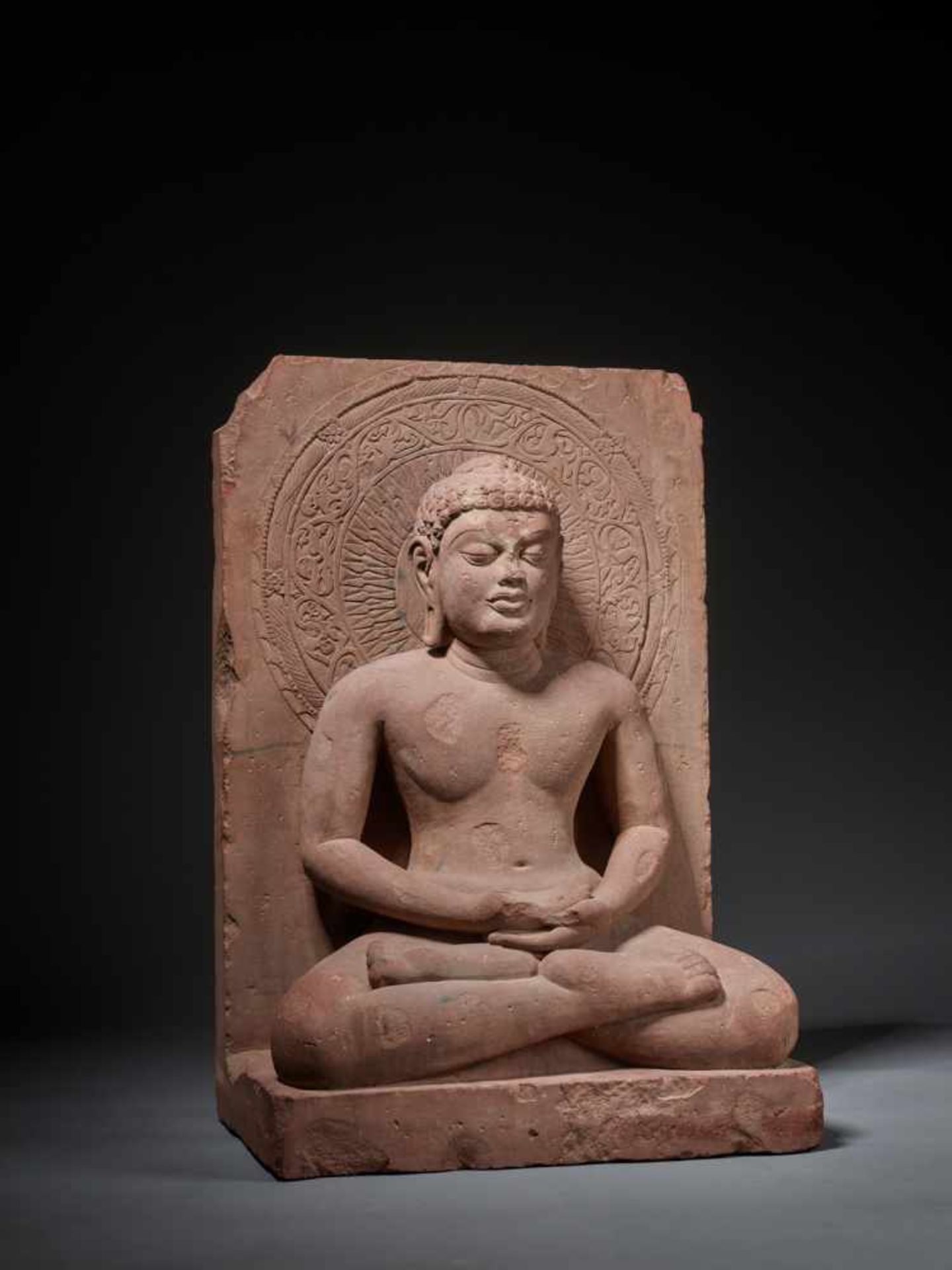A LARGE AND IMPORTANT SANDSTONE STELE OF MAHAVIRA, MADHYA PRADESH, 16TH- 18TH CENTURY Red sandstone, - Image 6 of 17