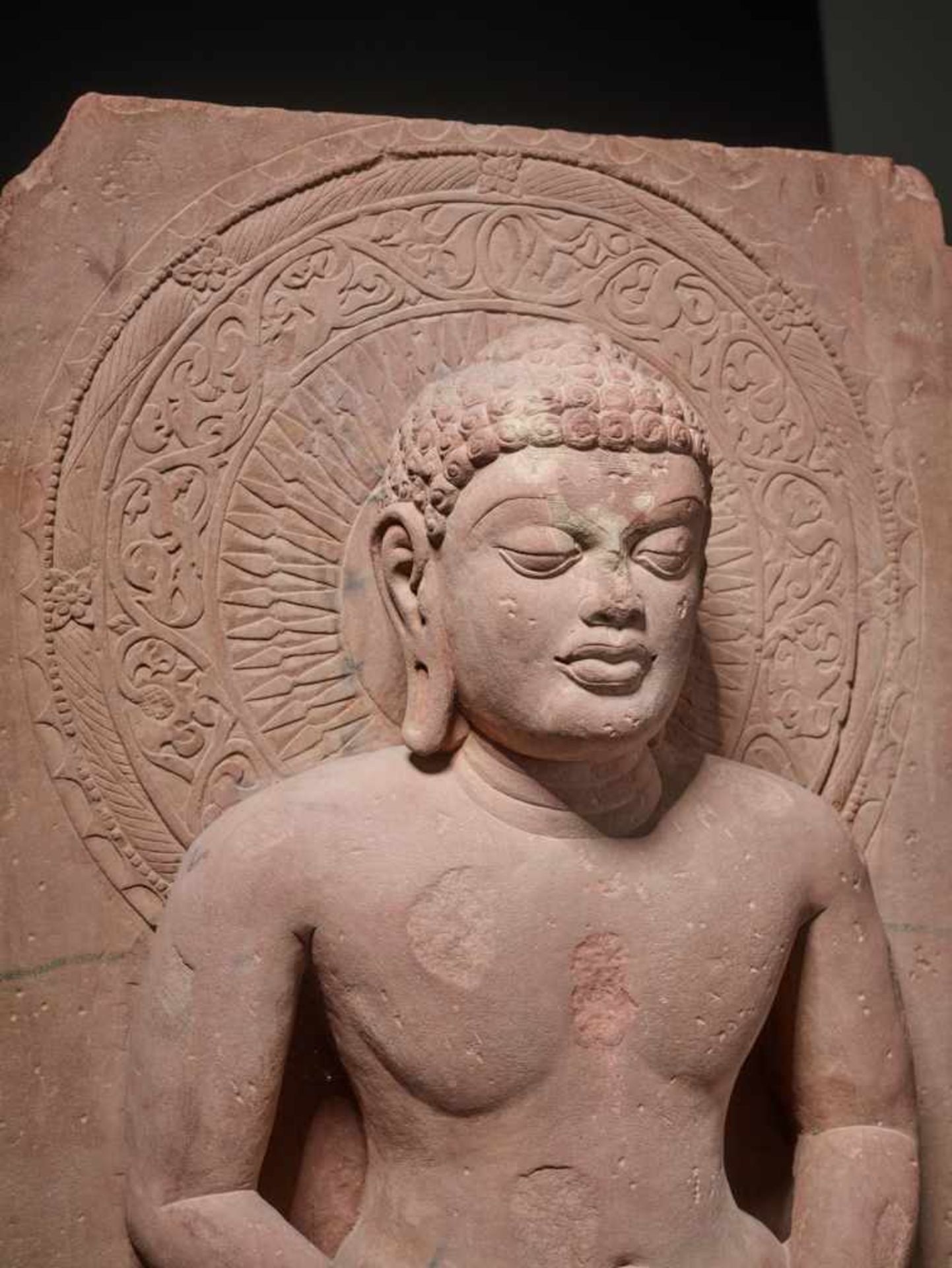 A LARGE AND IMPORTANT SANDSTONE STELE OF MAHAVIRA, MADHYA PRADESH, 16TH- 18TH CENTURY Red sandstone, - Image 14 of 17