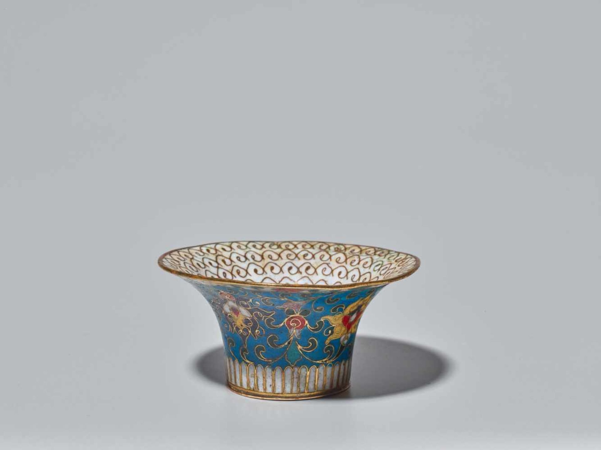 AN UNUSUAL CLOISONNÉ ENAMEL DOMED ‘LOTUS’ BOWL, MING DYNASTY, 16TH CENTURY The bronze bowl with gilt - Image 6 of 7