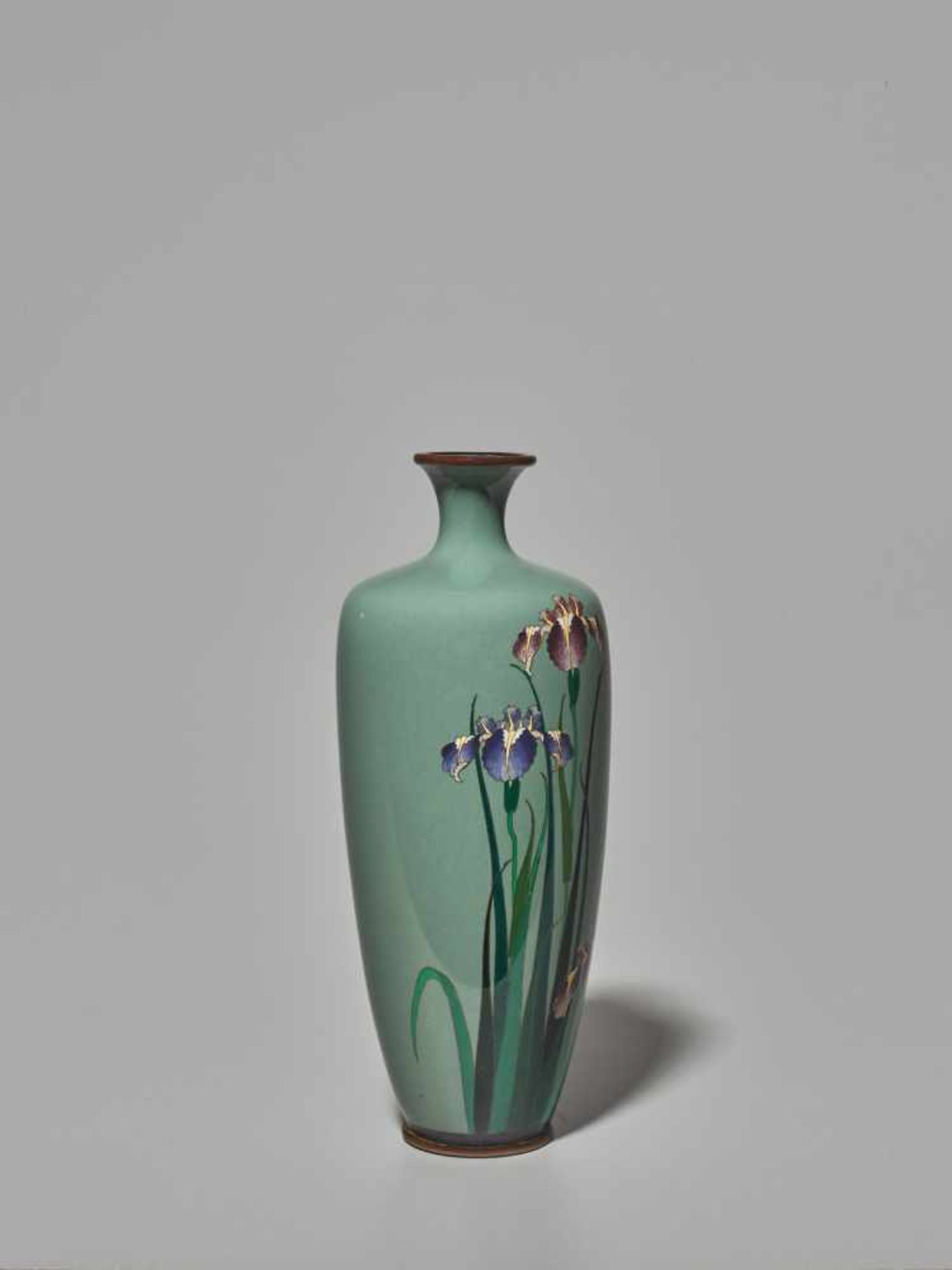 A JAPANESE CLOISONNÉ VASE WITH IRIS BLOSSOMS IN THE STYLE OF NAMIKAWA SOSUKE Cloisonné with - Image 3 of 7