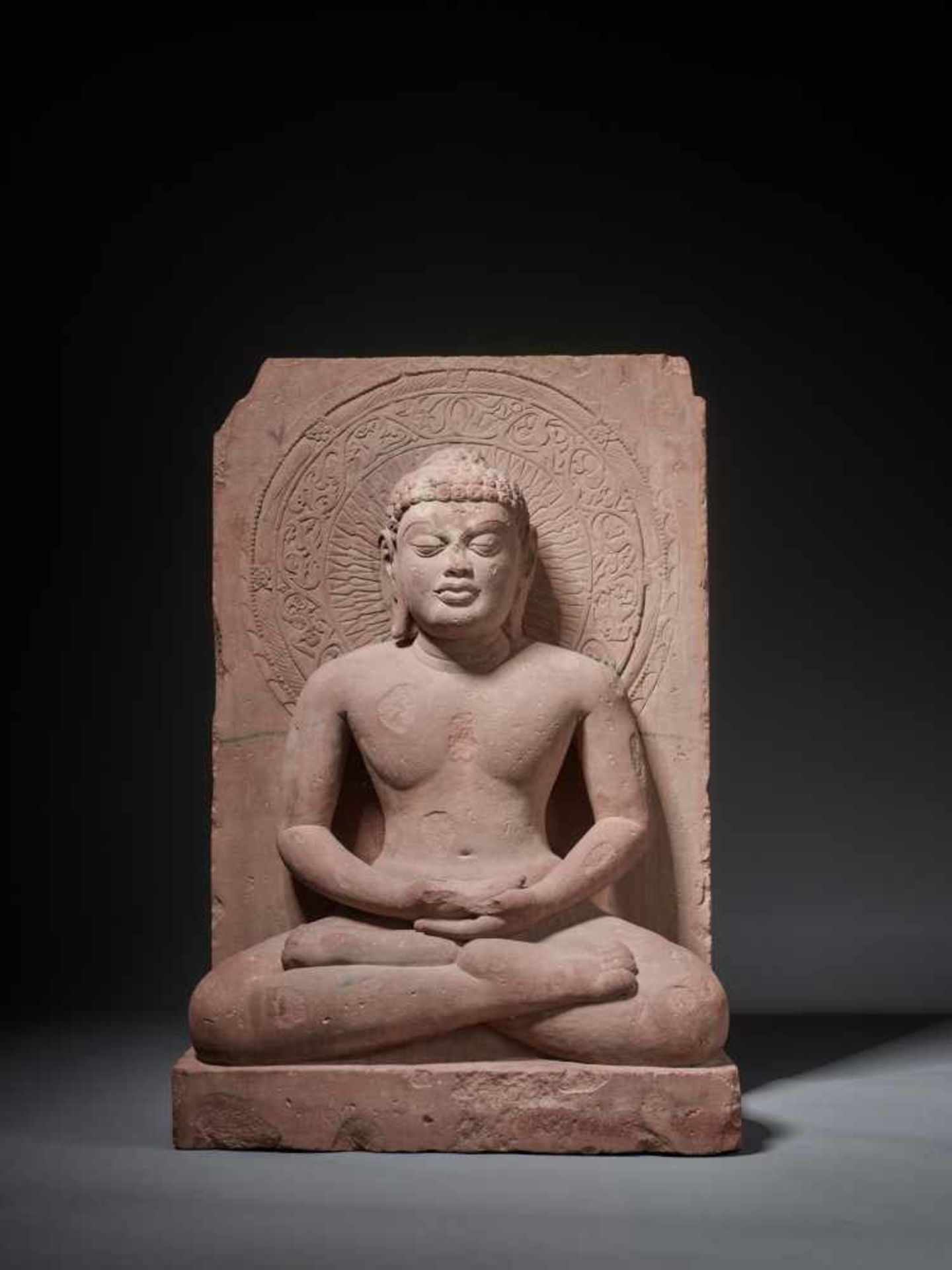 A LARGE AND IMPORTANT SANDSTONE STELE OF MAHAVIRA, MADHYA PRADESH, 16TH- 18TH CENTURY Red sandstone, - Image 11 of 17
