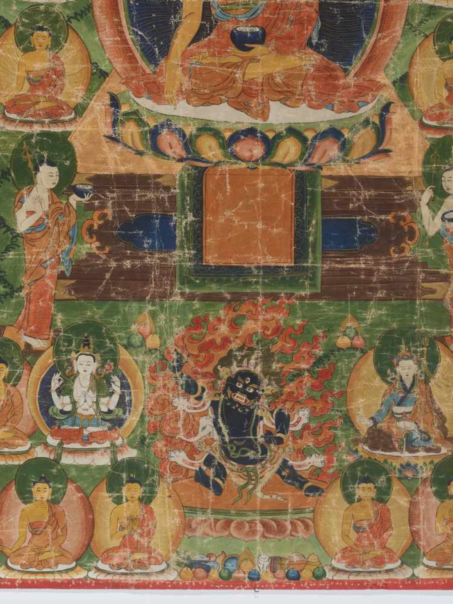 A 19th CENTURY THANGKA DEPICTING BUDDHA AMITABHA Distemper and gold paint on cloth Sino-Tibetan, - Image 3 of 4