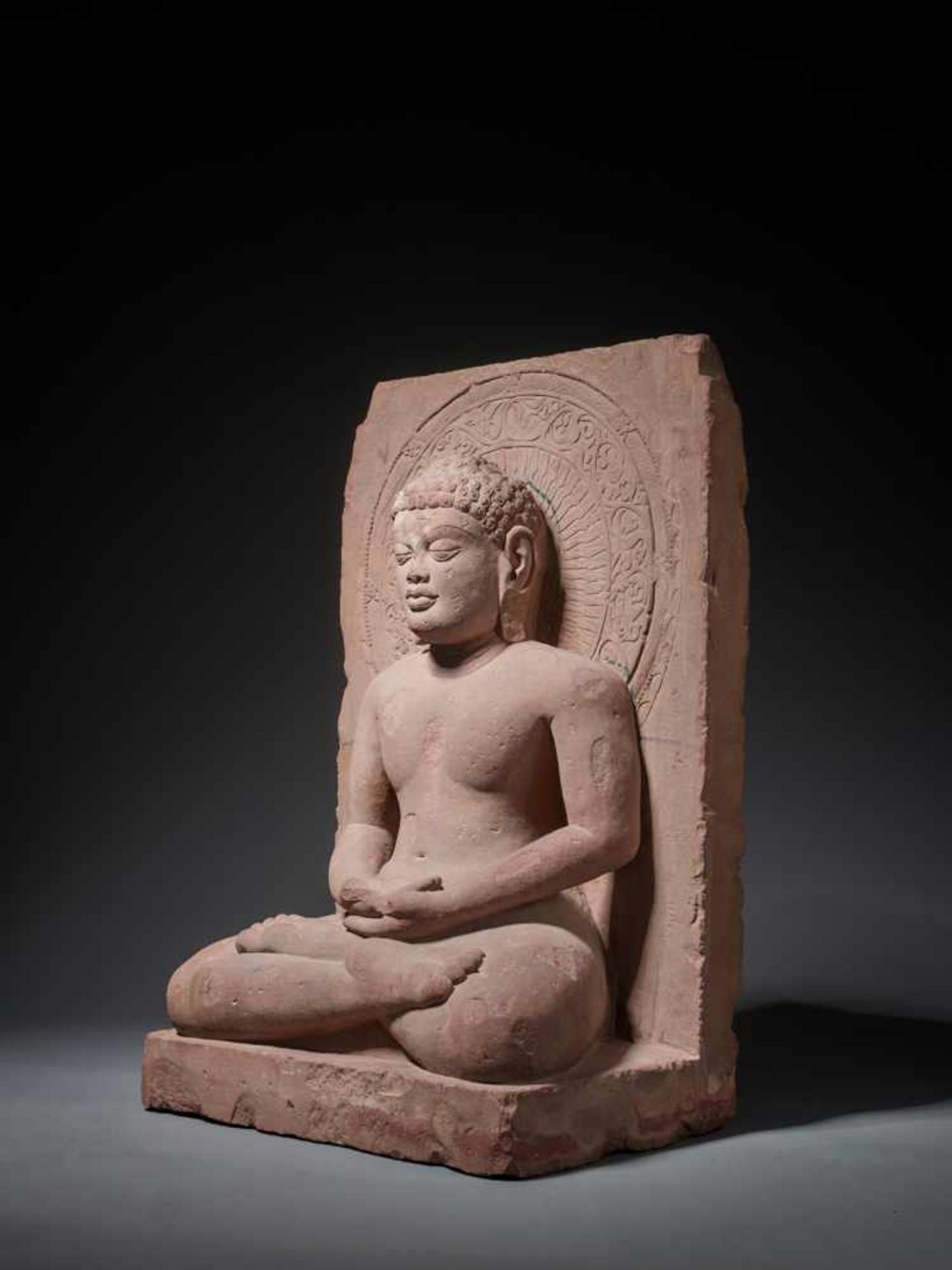 A LARGE AND IMPORTANT SANDSTONE STELE OF MAHAVIRA, MADHYA PRADESH, 16TH- 18TH CENTURY Red sandstone, - Image 12 of 17