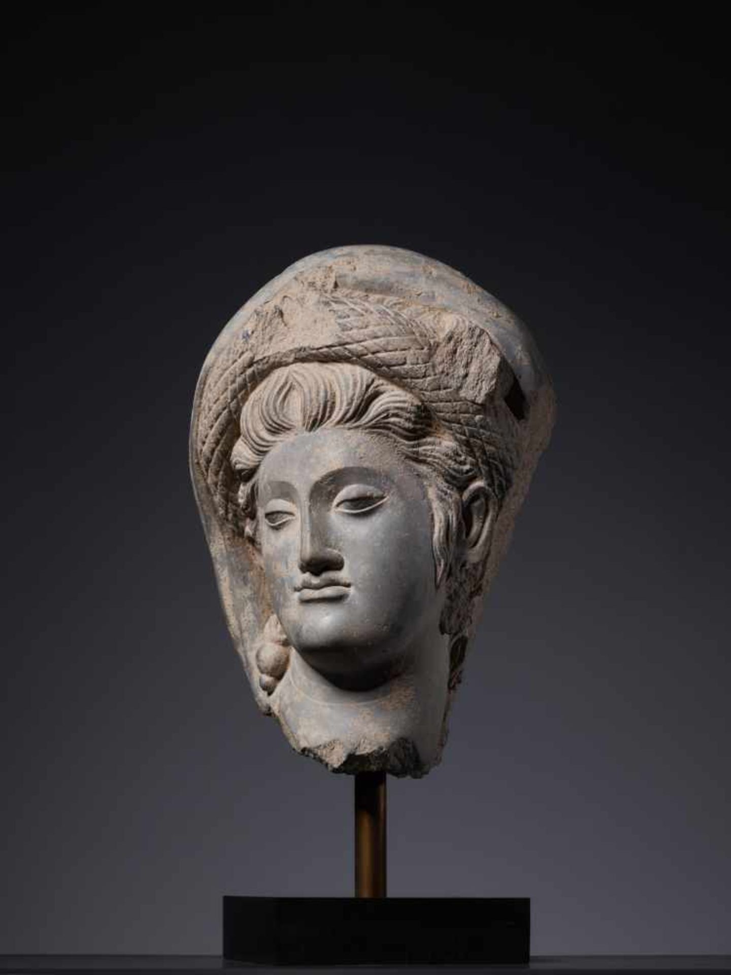 A LARGE GANDHARA SCHIST HEAD OF GODDESS HARITI, 2nd – 3rd CENTURY Grey schist with good age- - Image 5 of 11