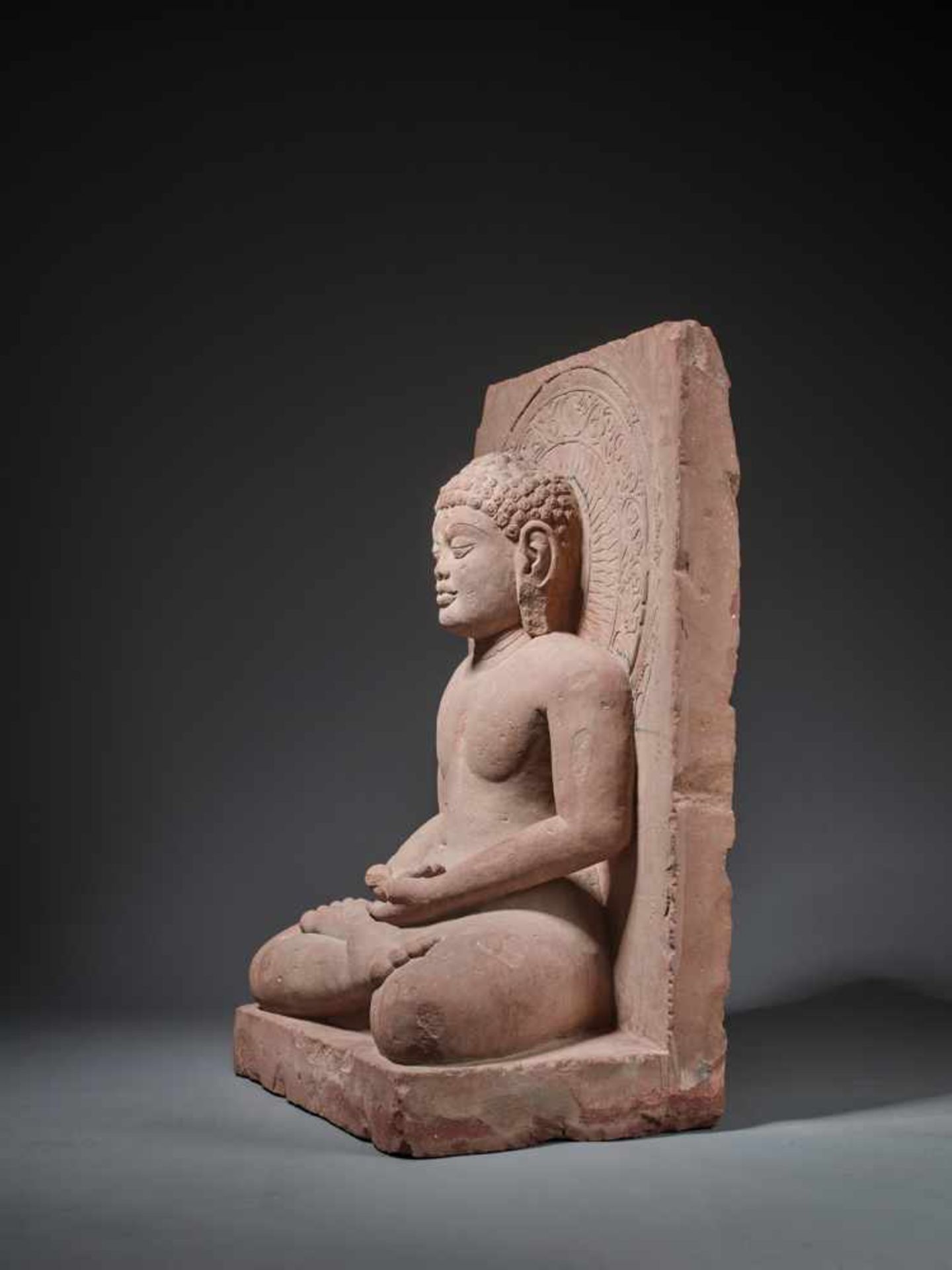 A LARGE AND IMPORTANT SANDSTONE STELE OF MAHAVIRA, MADHYA PRADESH, 16TH- 18TH CENTURY Red sandstone, - Image 7 of 17