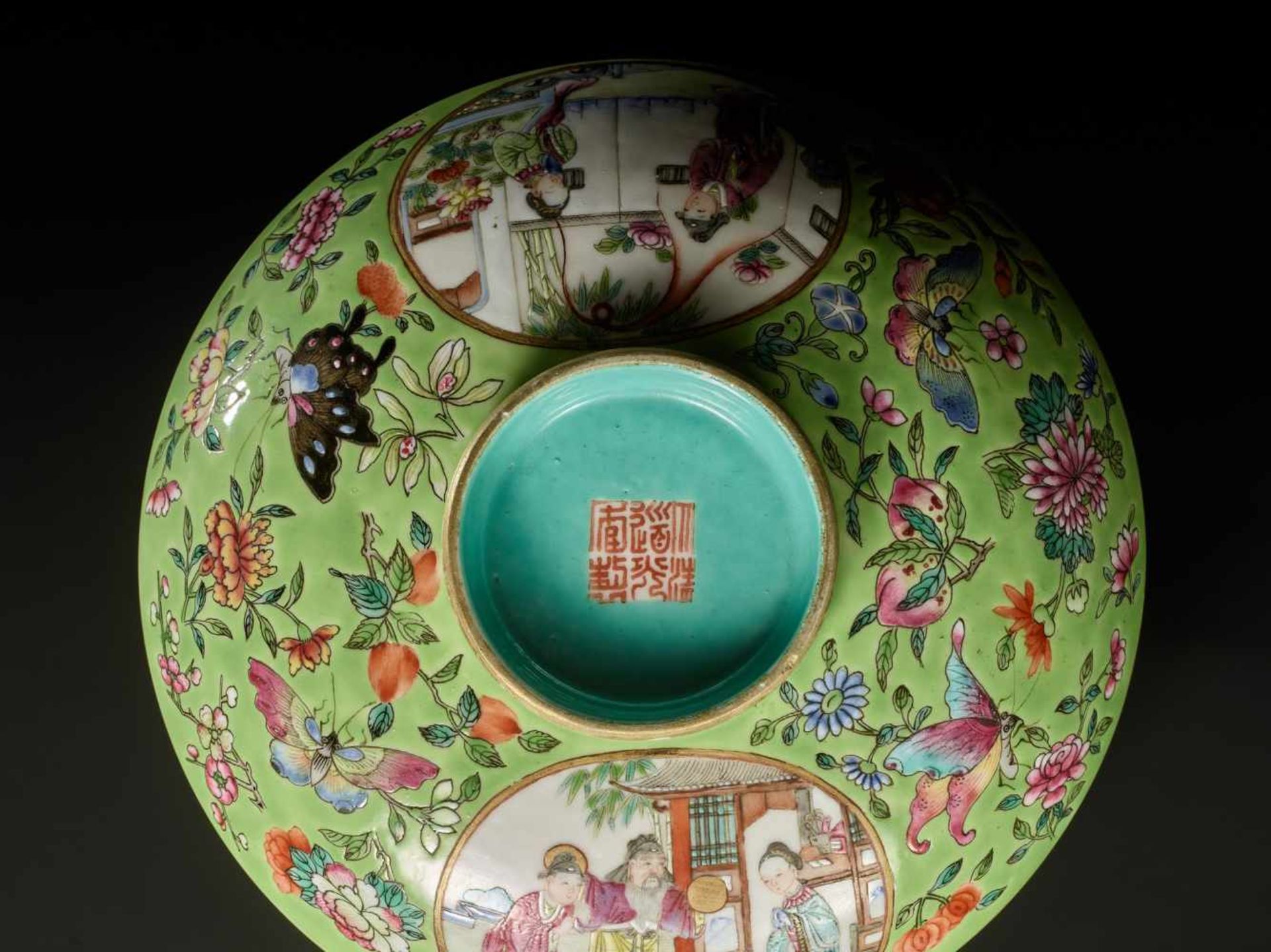 A RARE FAMILLE ROSE LIME-GROUND ‘MUDAN TING’ BOWL AND COVER, DAOGUANG Daoguang six-character seal - Image 8 of 20
