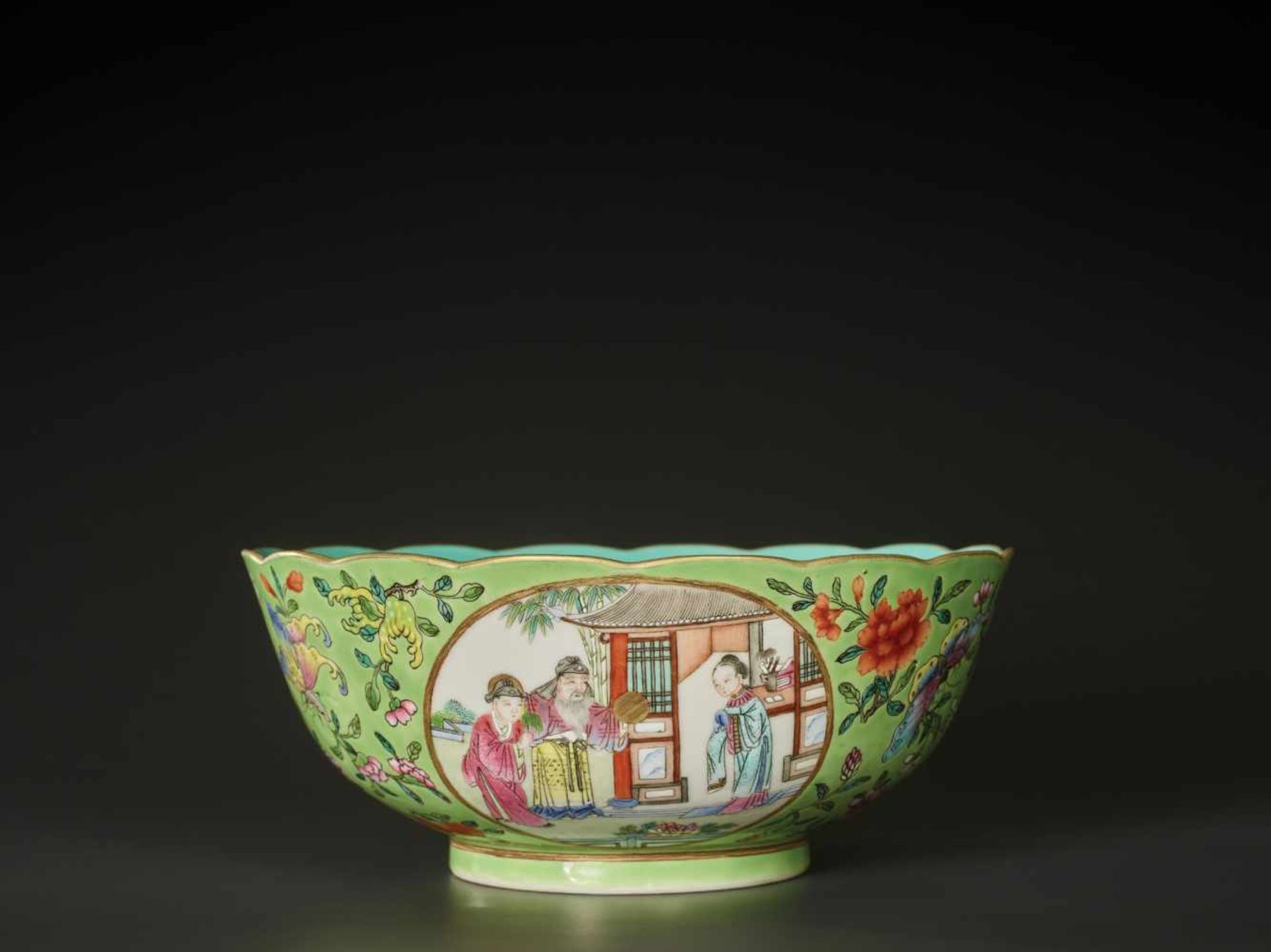 A RARE FAMILLE ROSE LIME-GROUND ‘MUDAN TING’ BOWL AND COVER, DAOGUANG Daoguang six-character seal - Image 12 of 20
