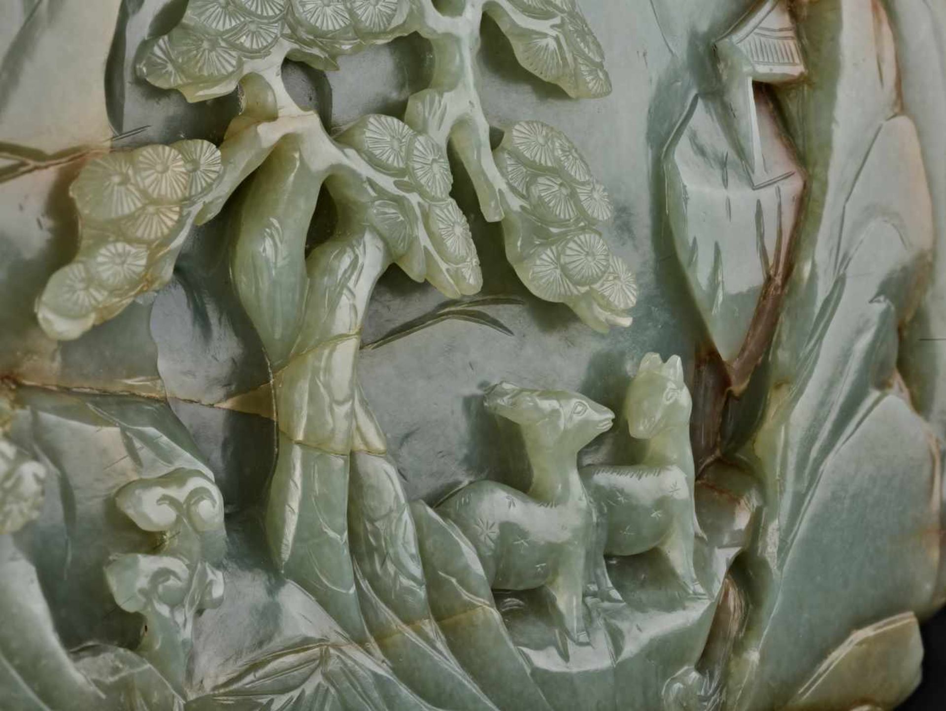 A SUPERB AND VERY LARGE CELADON AND RUSSET ‘SEVEN IMMORTALS’ JADE MOUNTAIN, 17th – 18th CENTURY - Image 9 of 24