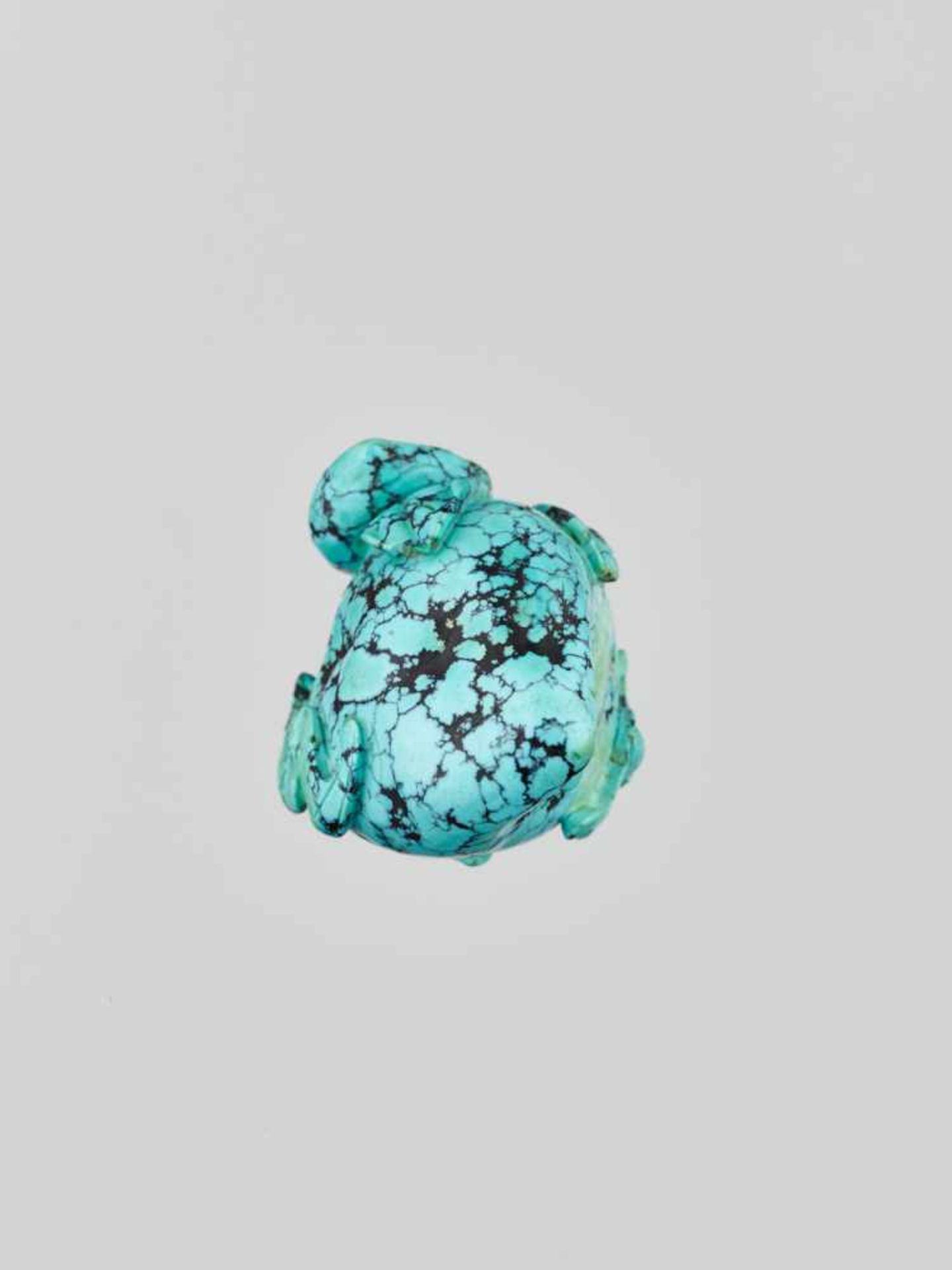 A TURQUOISE MATRIX 'PEA-POD' SNUFF BOTTLE, QING DYNASTY Turquoise matrix with characteristic black - Image 7 of 7
