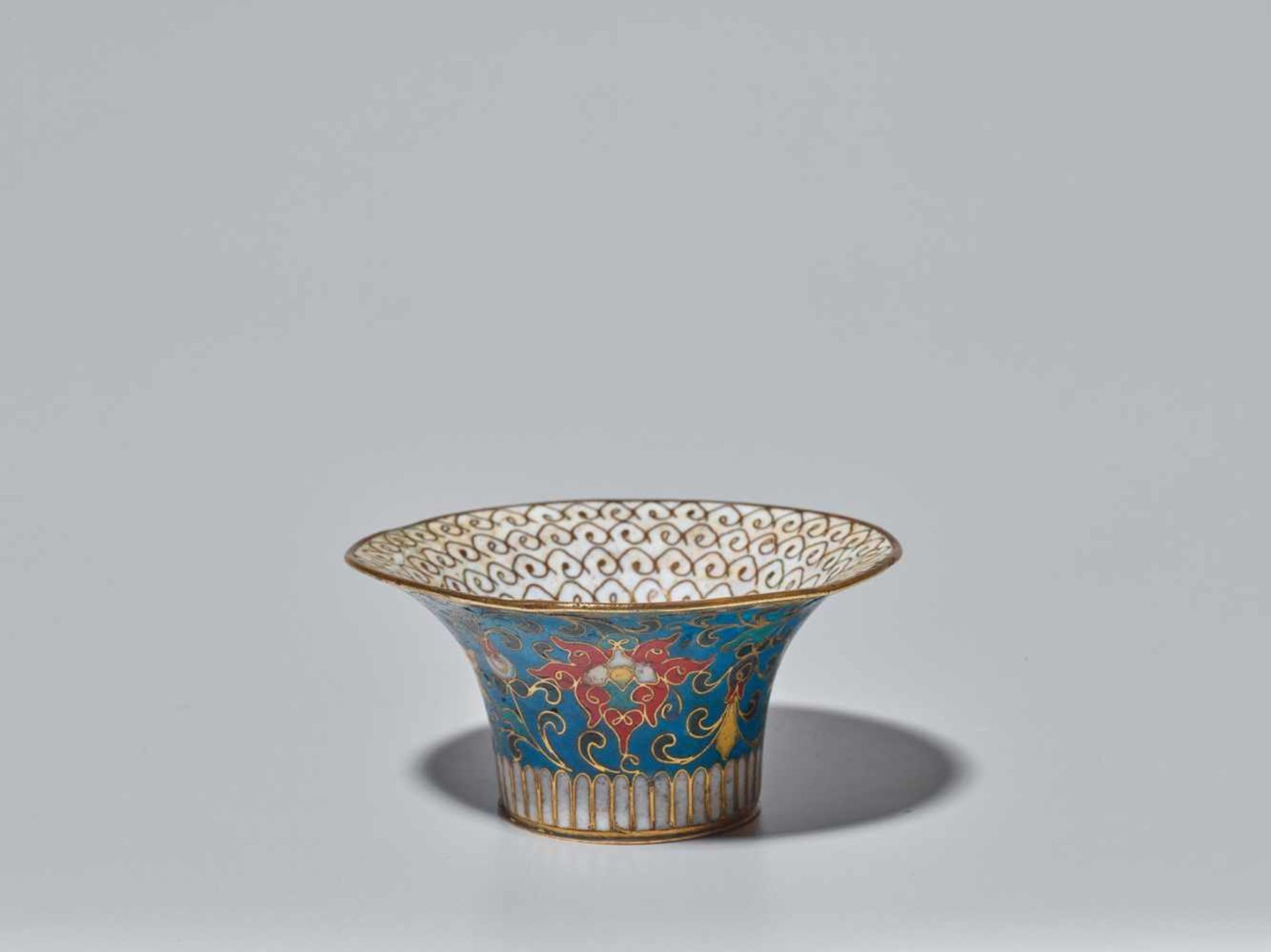 AN UNUSUAL CLOISONNÉ ENAMEL DOMED ‘LOTUS’ BOWL, MING DYNASTY, 16TH CENTURY The bronze bowl with gilt