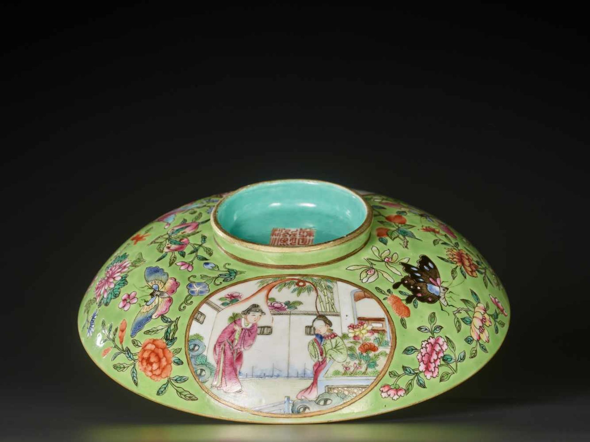 A RARE FAMILLE ROSE LIME-GROUND ‘MUDAN TING’ BOWL AND COVER, DAOGUANG Daoguang six-character seal - Image 7 of 20