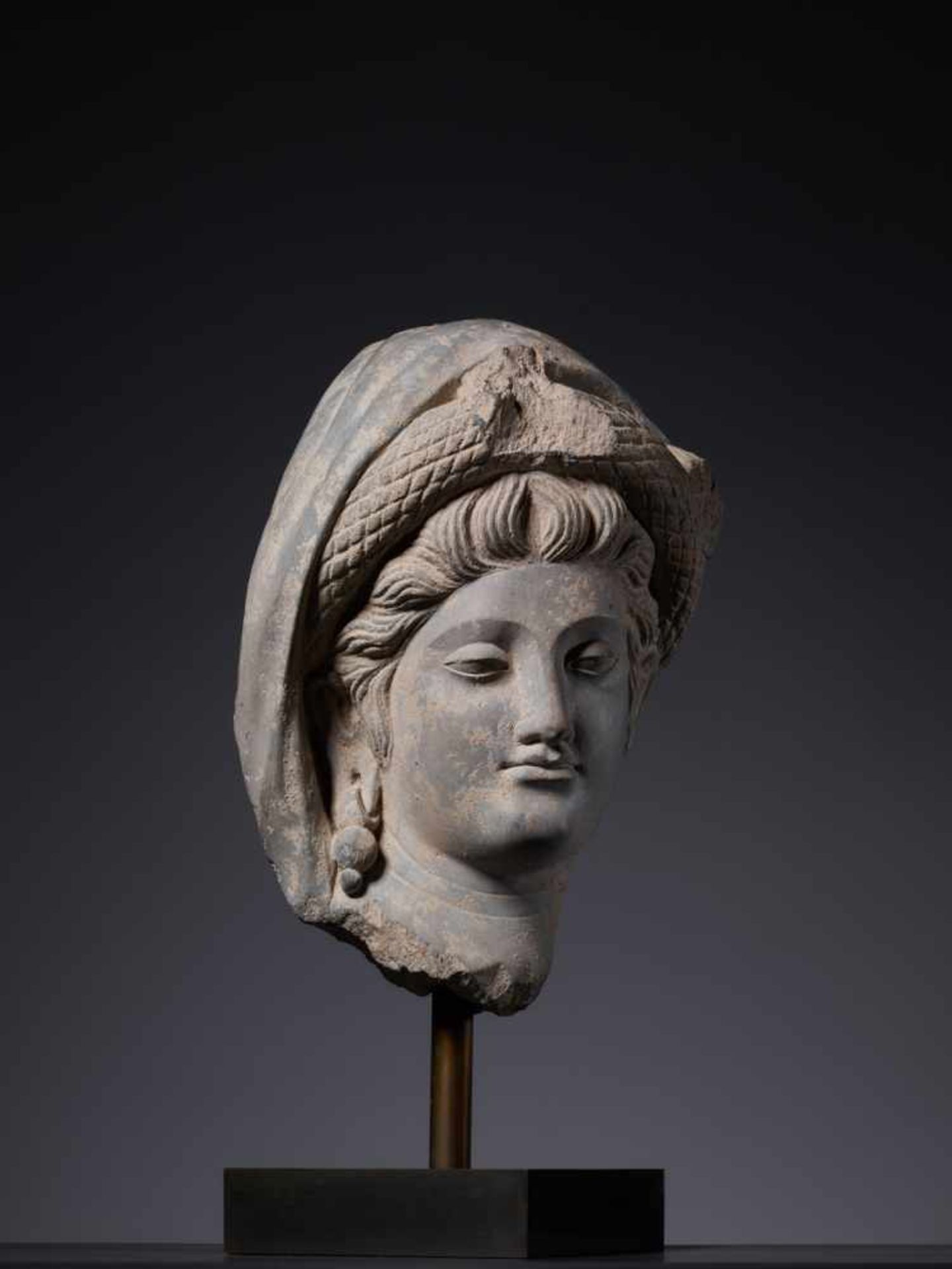 A LARGE GANDHARA SCHIST HEAD OF GODDESS HARITI, 2nd – 3rd CENTURY Grey schist with good age- - Image 4 of 11