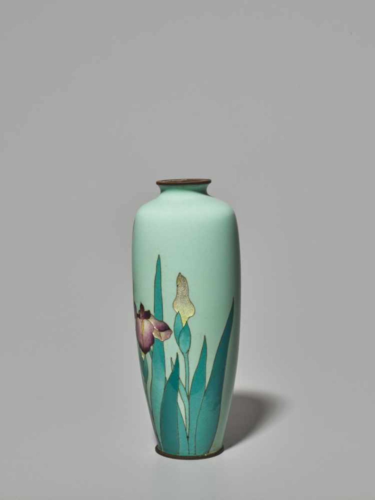 A PAIR OF JAPANESE CLOISONNÉ ENAMEL IRIS VASES WITH GINBARI BLOSSOMS Cloisonné with colored - Image 8 of 13