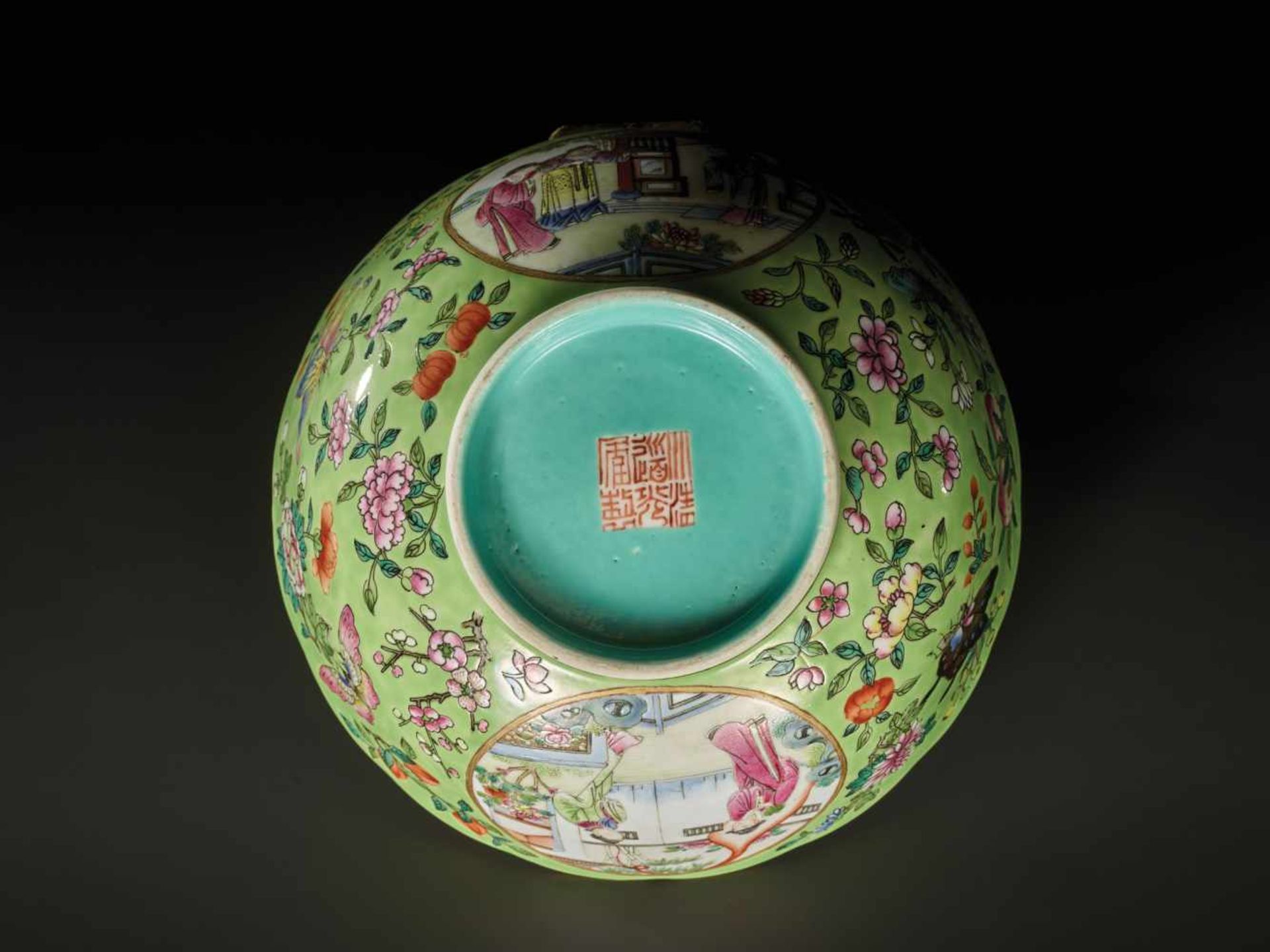 A RARE FAMILLE ROSE LIME-GROUND ‘MUDAN TING’ BOWL AND COVER, DAOGUANG Daoguang six-character seal - Image 15 of 20