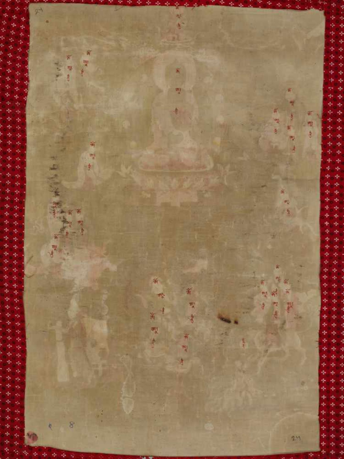 A RARE 19th CENTURY THANGKA ‘HVASHANG RETURNING TO CHINA WITH THE 16 ARHATS’ Distemper and gold - Image 7 of 7