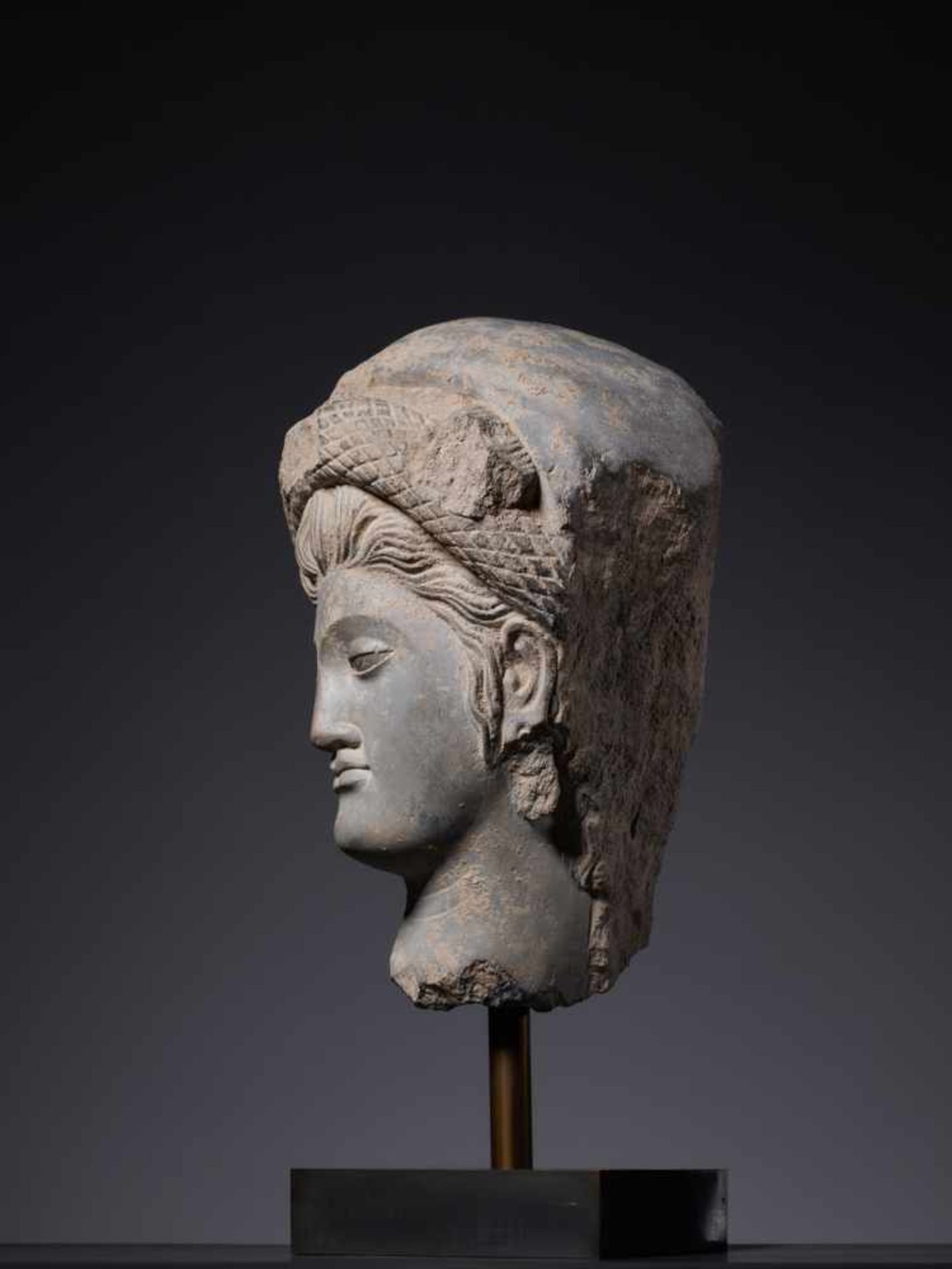 A LARGE GANDHARA SCHIST HEAD OF GODDESS HARITI, 2nd – 3rd CENTURY Grey schist with good age- - Image 2 of 11