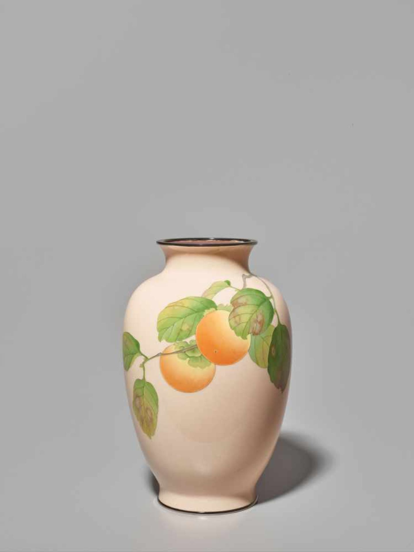 A FINE JAPANESE CLOISONNÉ ENAMEL VASE WITH PERSIMMONS BY ANDO JUBEI Cloisonné with colored enamels