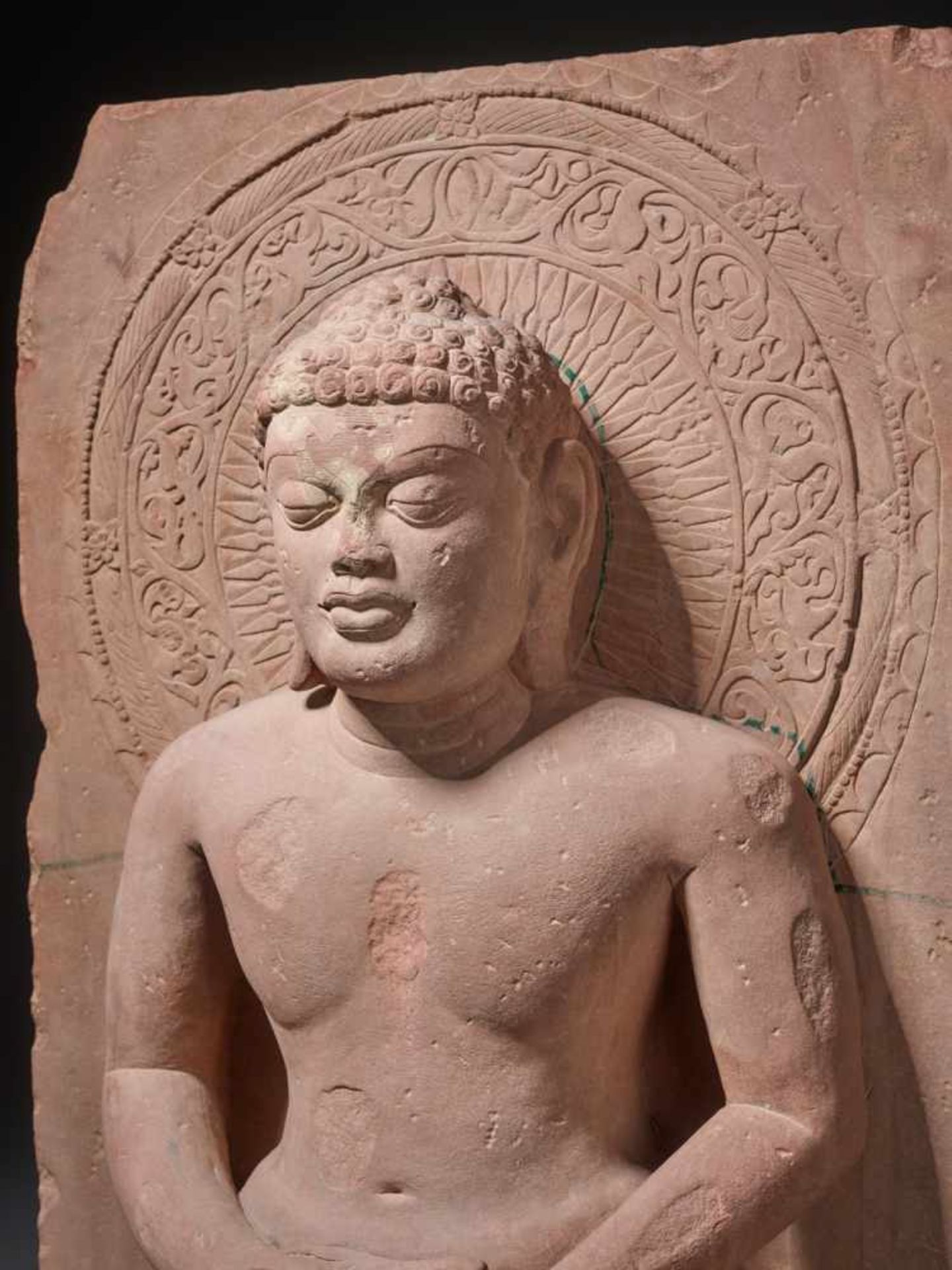 A LARGE AND IMPORTANT SANDSTONE STELE OF MAHAVIRA, MADHYA PRADESH, 16TH- 18TH CENTURY Red sandstone, - Image 8 of 17