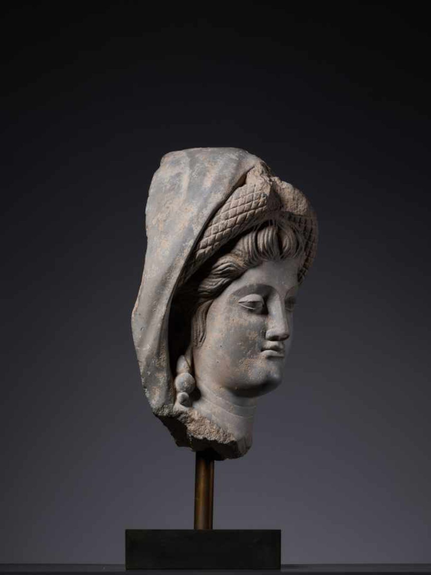 A LARGE GANDHARA SCHIST HEAD OF GODDESS HARITI, 2nd – 3rd CENTURY Grey schist with good age- - Image 9 of 11