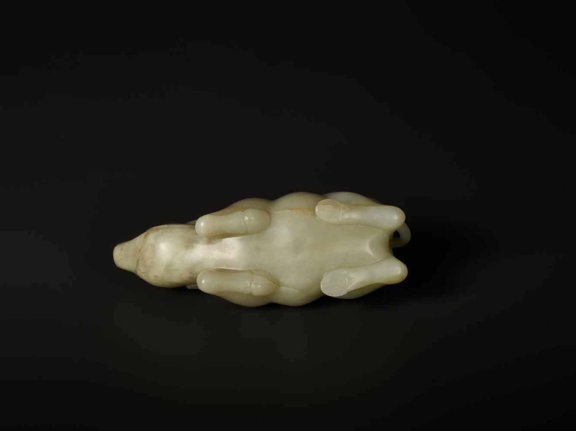 A FINELY CARVED CELADON JADE MODEL OF ‘WATER BUFFALO AND DOULI’ 18TH CENTURY Nephrite of pale - Image 8 of 9