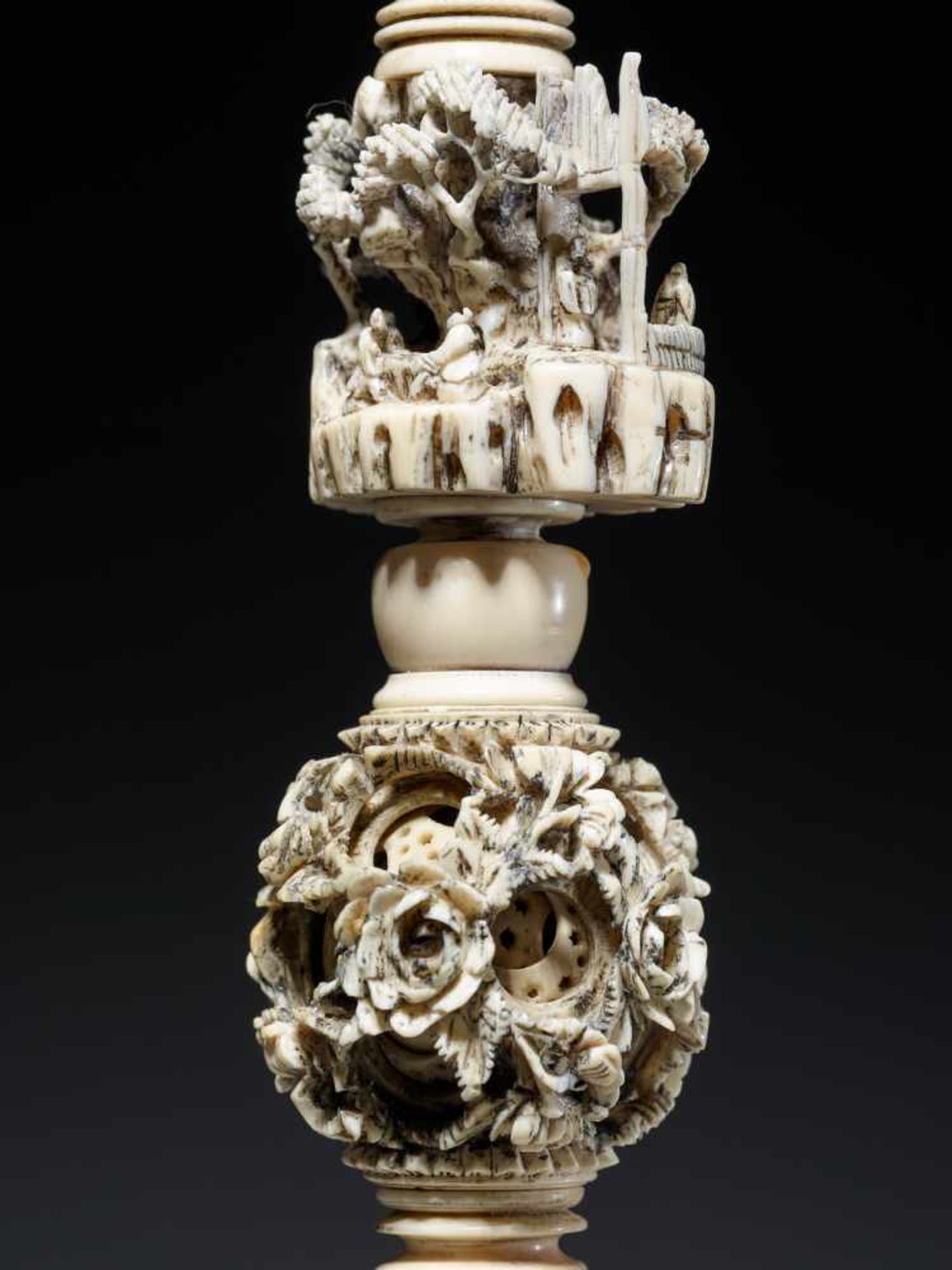 AN IMPORTANT CANTON SCHOOL ‘21-LAYER’ MAGIC IVORY BALL ON A TALL STAND, QING DYNASTY Carved ivory - Image 8 of 11