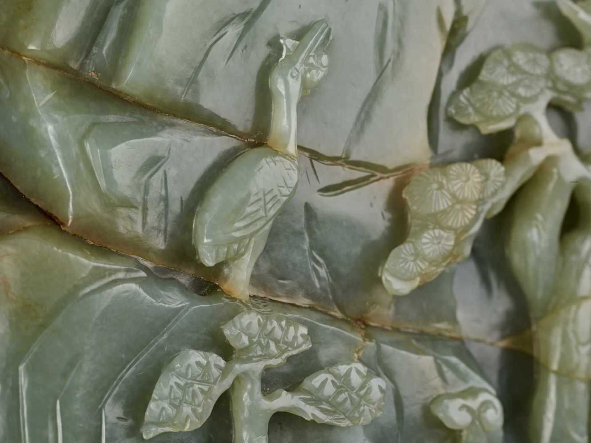 A SUPERB AND VERY LARGE CELADON AND RUSSET ‘SEVEN IMMORTALS’ JADE MOUNTAIN, 17th – 18th CENTURY - Image 10 of 24