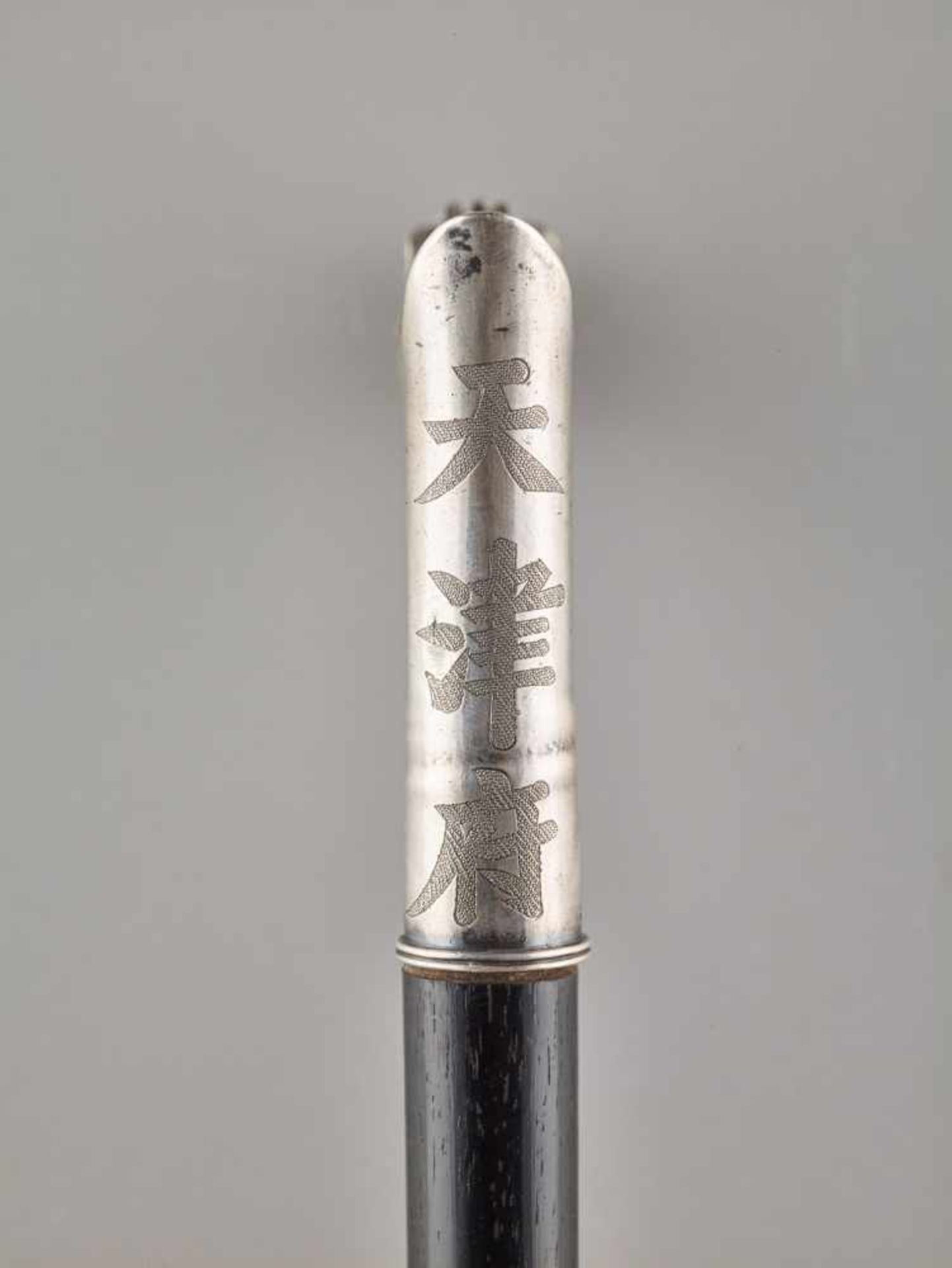 A SILVER ‘DRAGON’ WALKING CANE, QING DYNASTY The shaft is made of black hardwood (possibly zitan), - Image 4 of 7