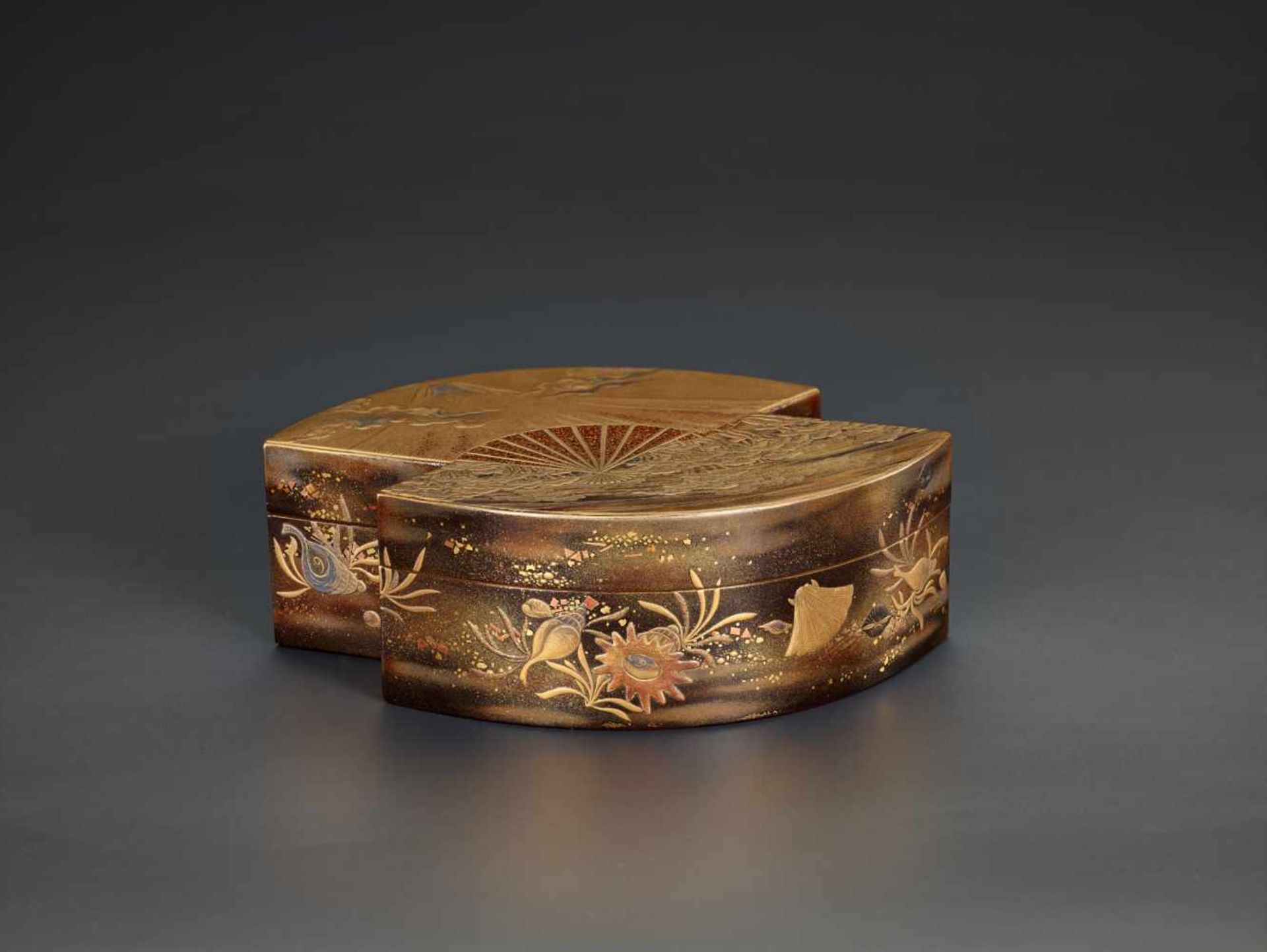 AN IMPORTANT AND MASTERFULLY EXECUTED JAPANESE LACQUER TEBAKO WITH MOUNT FUJI, DRAGON AND - Image 9 of 12