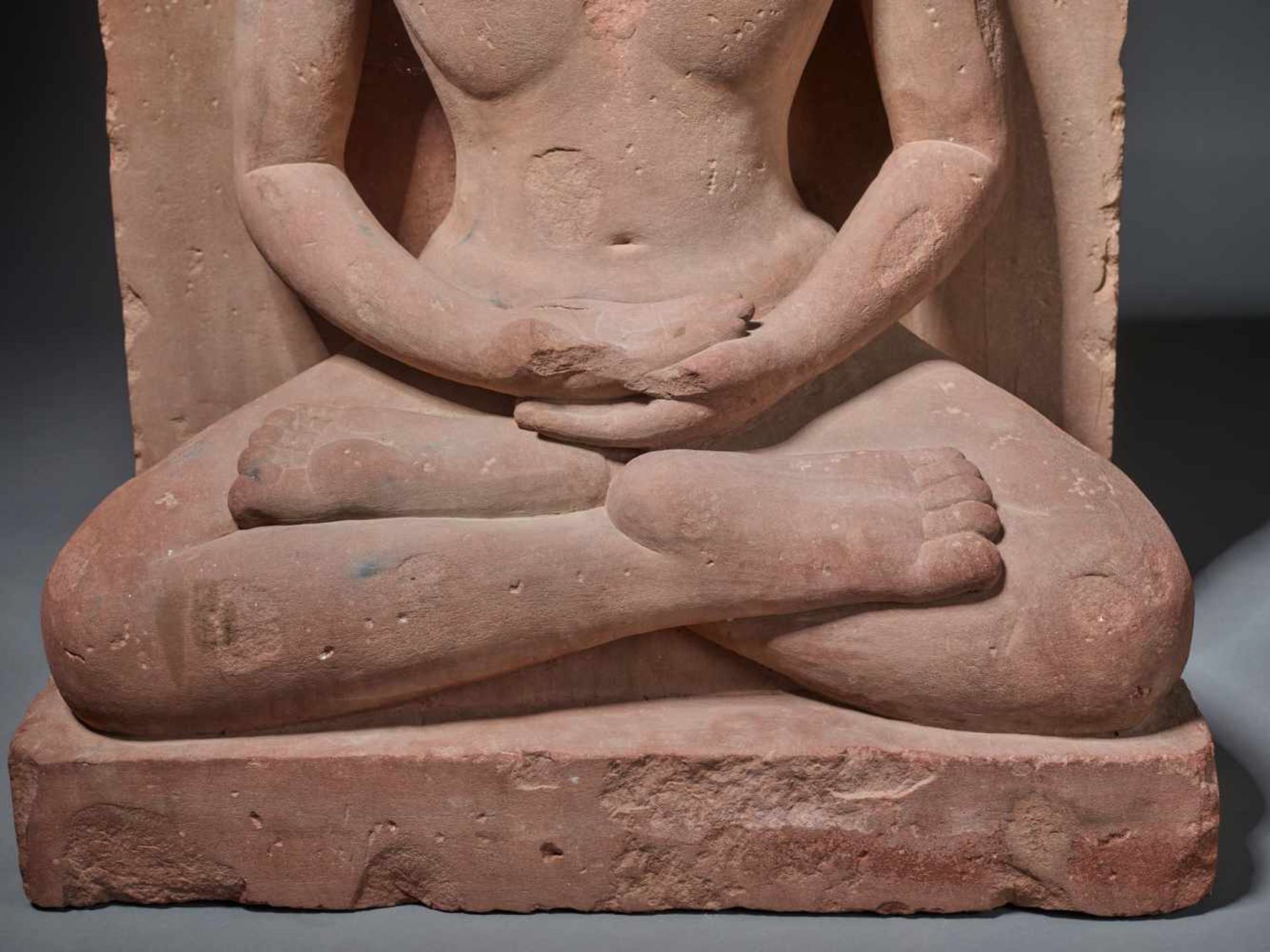 A LARGE AND IMPORTANT SANDSTONE STELE OF MAHAVIRA, MADHYA PRADESH, 16TH- 18TH CENTURY Red sandstone, - Image 2 of 17