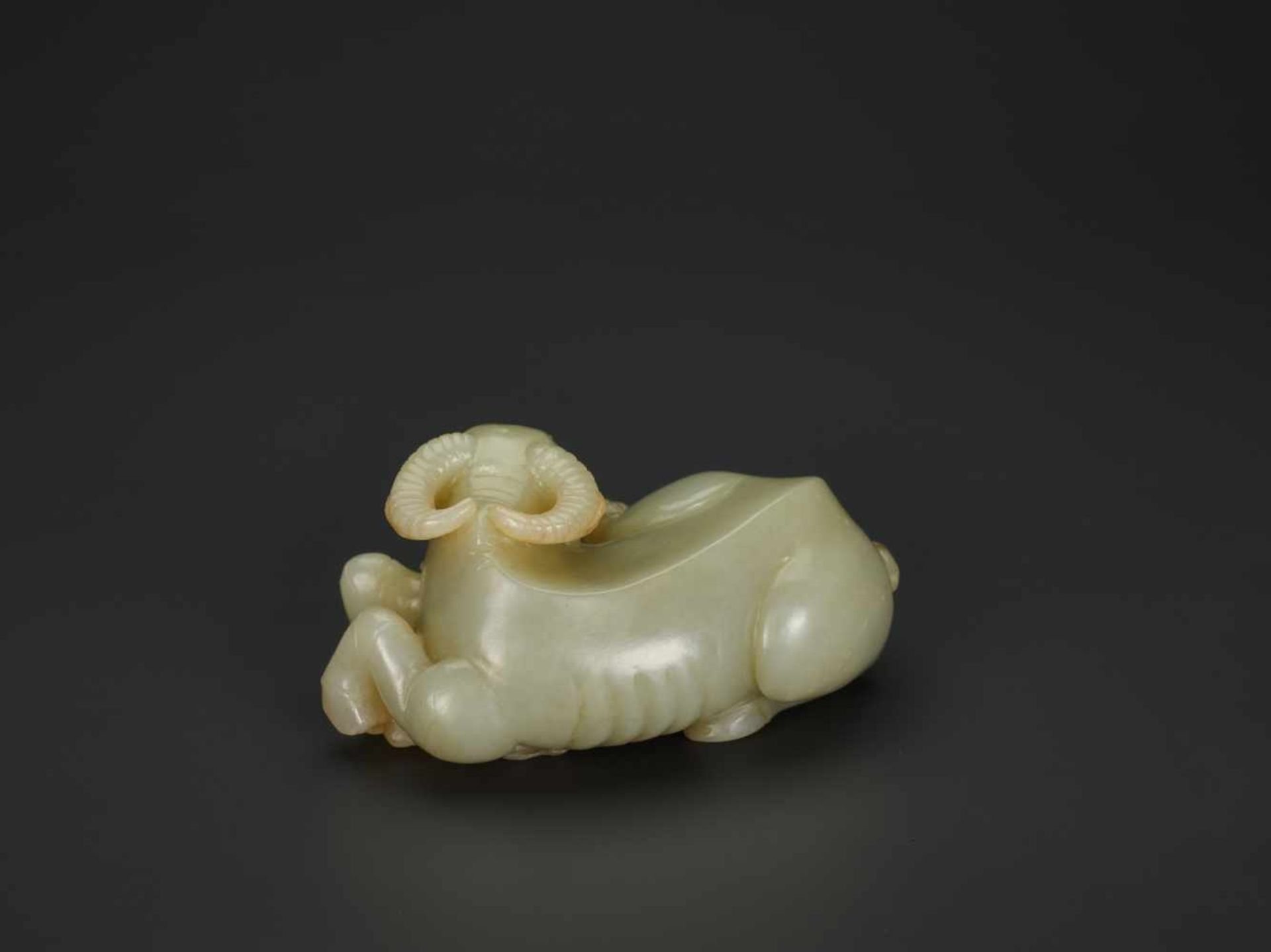 A PALE CELADON JADE 'BUFFALO AND QILIN' GROUP, QIANLONG PERIOD (1736-1795) The pale celadon nephrite - Image 5 of 7