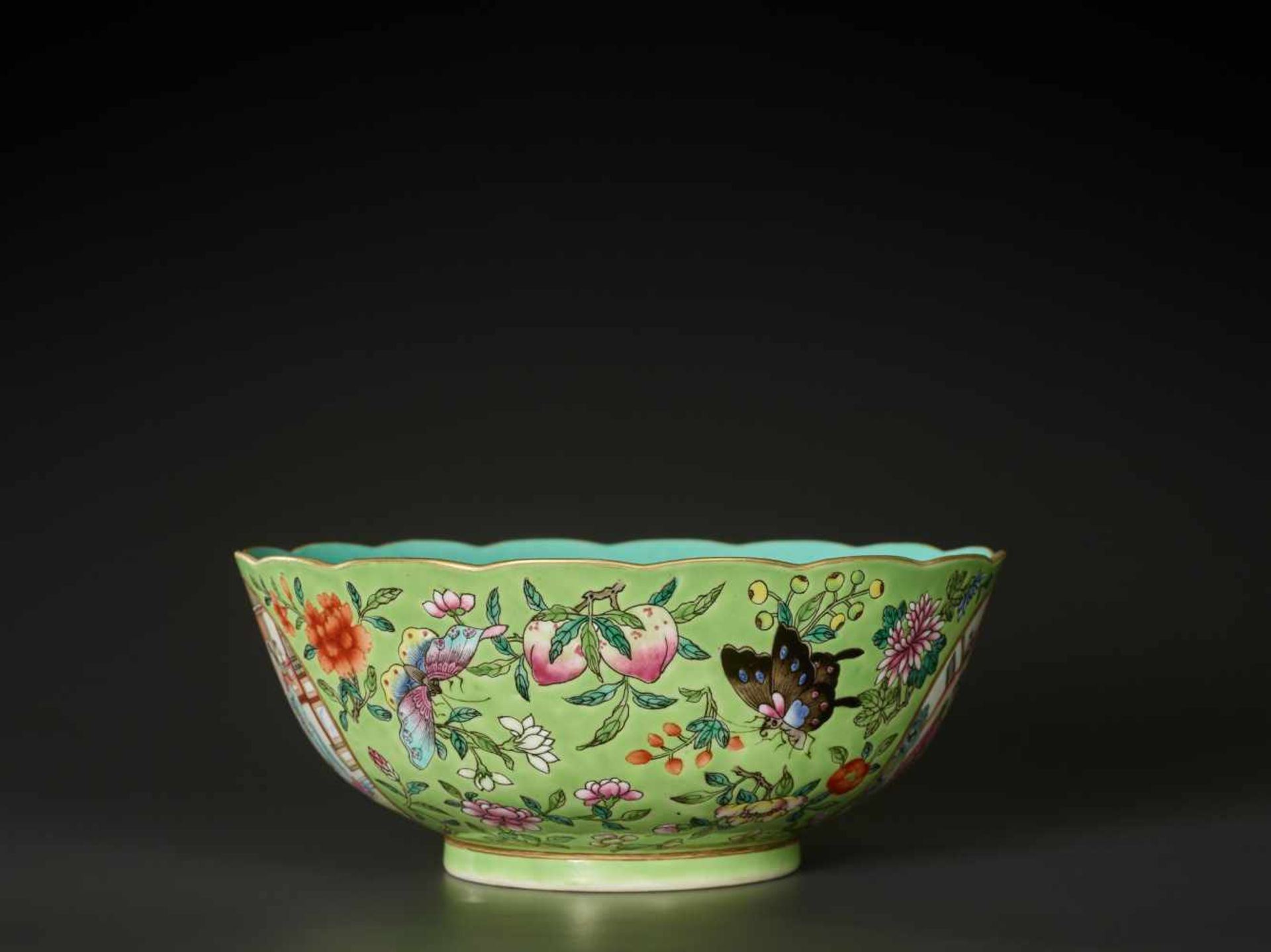 A RARE FAMILLE ROSE LIME-GROUND ‘MUDAN TING’ BOWL AND COVER, DAOGUANG Daoguang six-character seal - Image 17 of 20