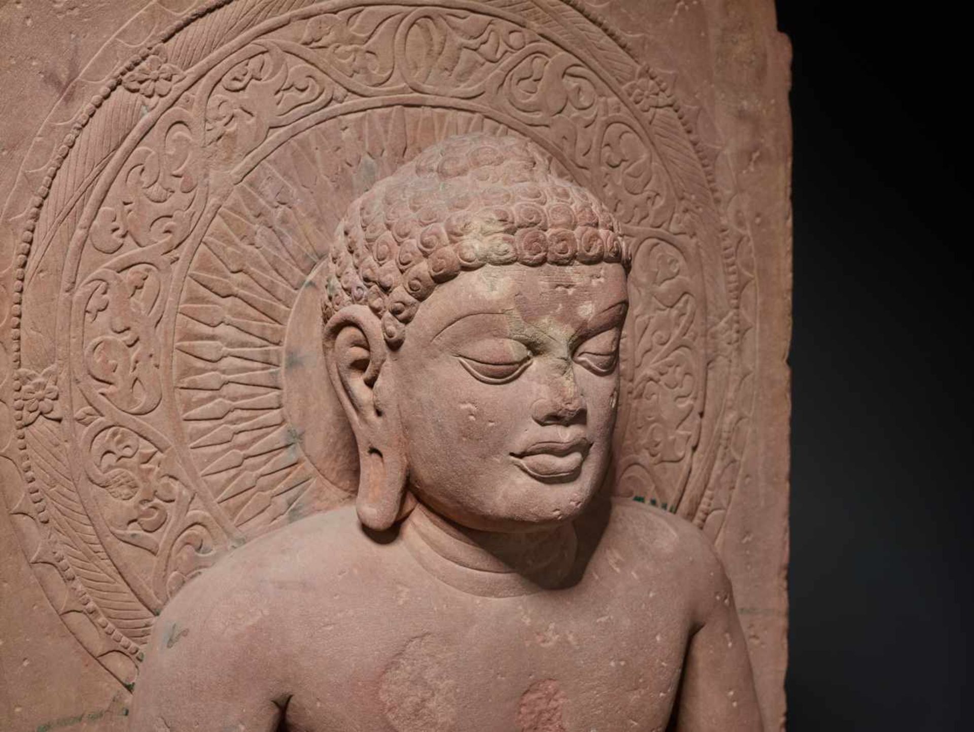 A LARGE AND IMPORTANT SANDSTONE STELE OF MAHAVIRA, MADHYA PRADESH, 16TH- 18TH CENTURY Red sandstone, - Image 13 of 17