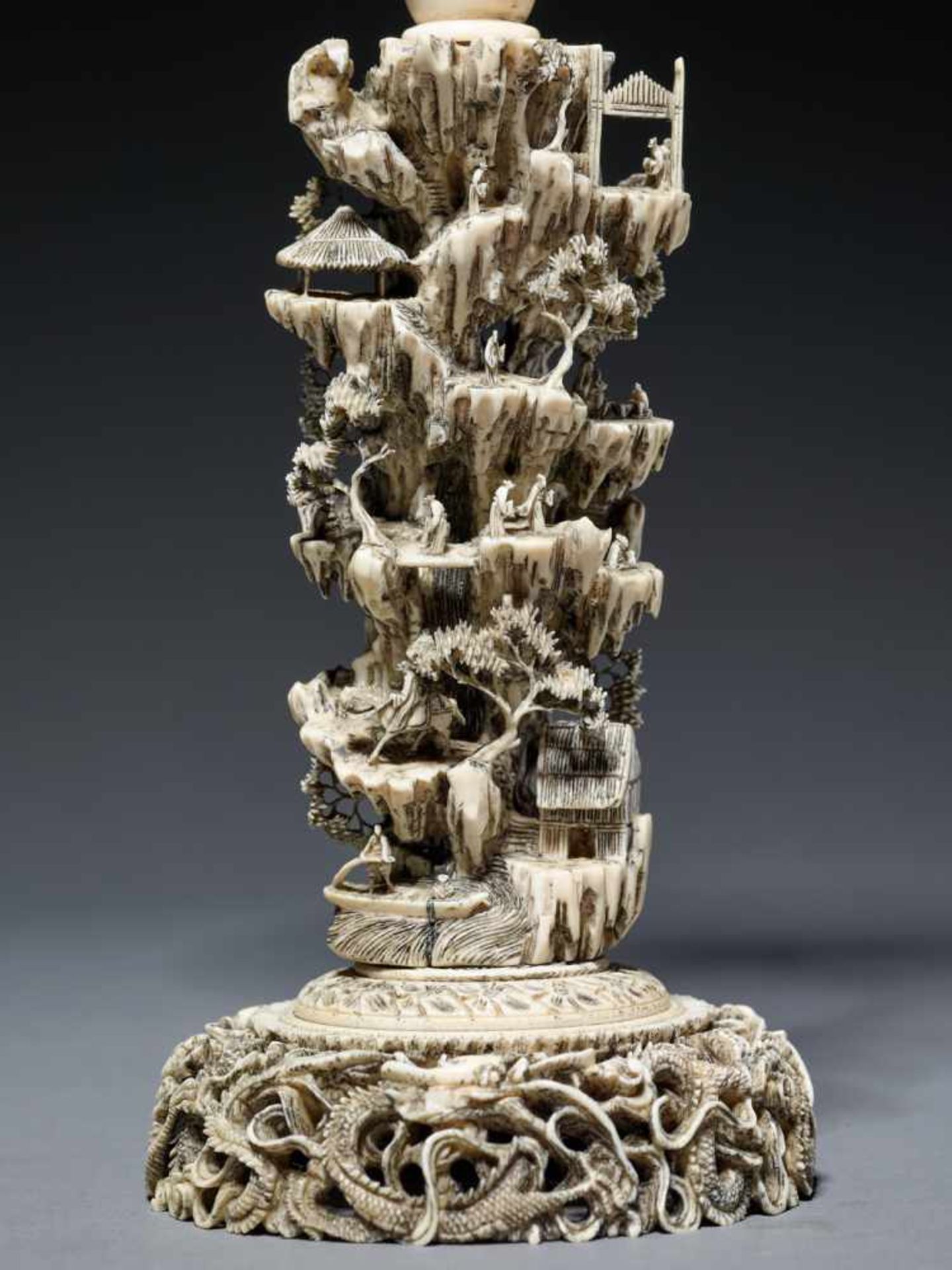 AN IMPORTANT CANTON SCHOOL ‘21-LAYER’ MAGIC IVORY BALL ON A TALL STAND, QING DYNASTY Carved ivory - Image 7 of 11