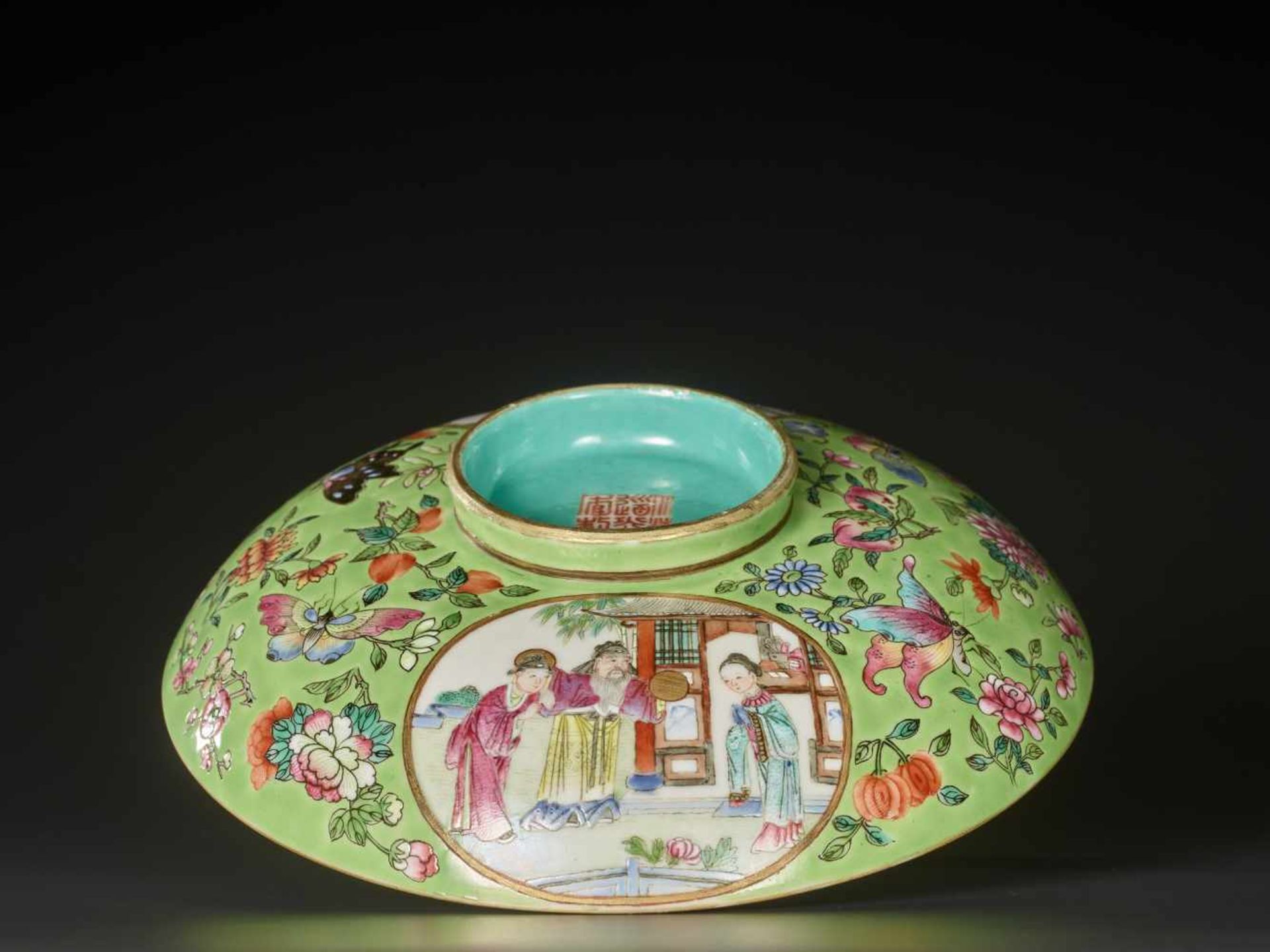 A RARE FAMILLE ROSE LIME-GROUND ‘MUDAN TING’ BOWL AND COVER, DAOGUANG Daoguang six-character seal - Image 6 of 20