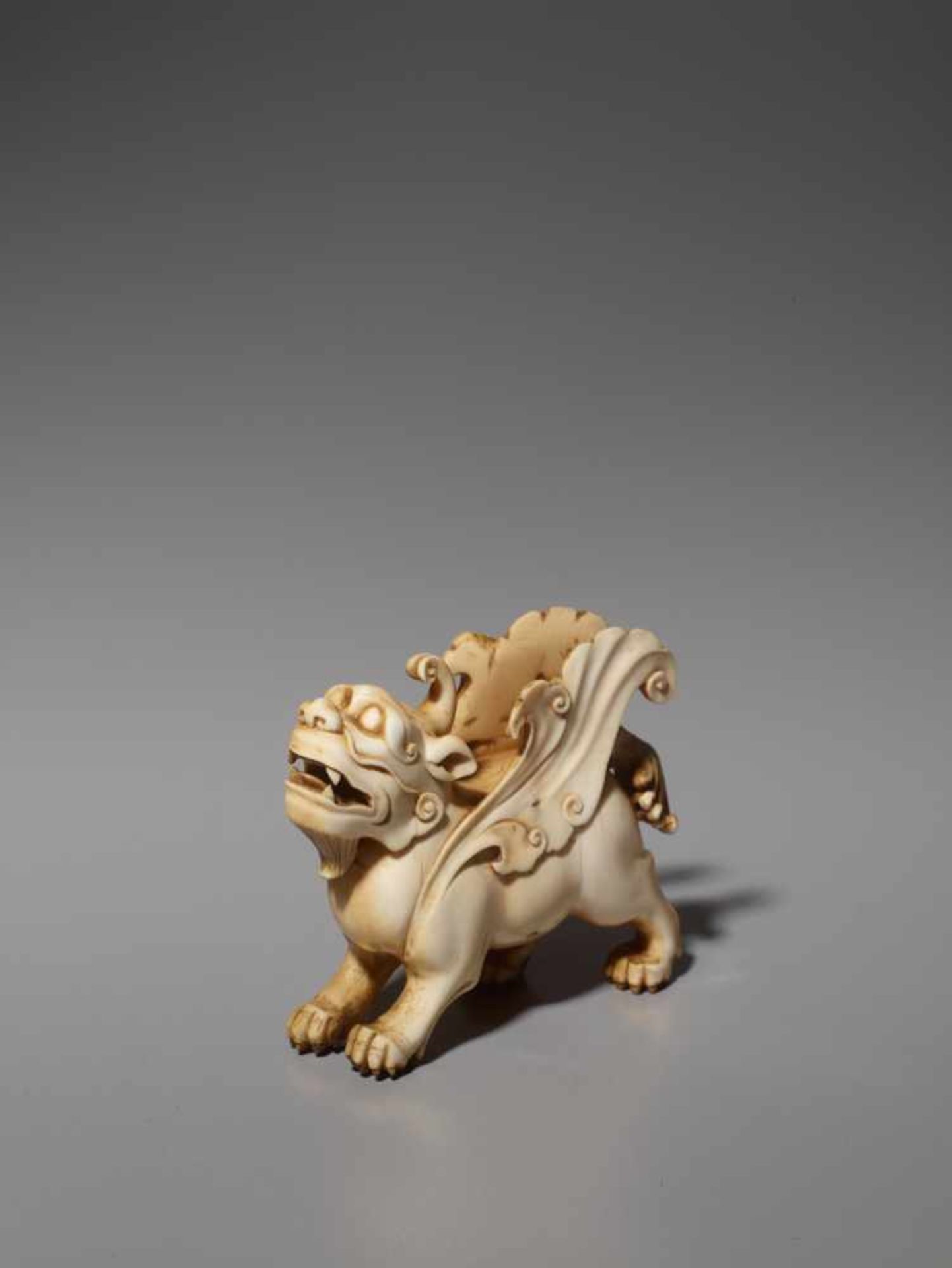 AN IVORY CARVING OF A MYTHICAL BEAST, BIXIE, QING DYNASTY Carved and incised elephant ivory with a - Image 5 of 9