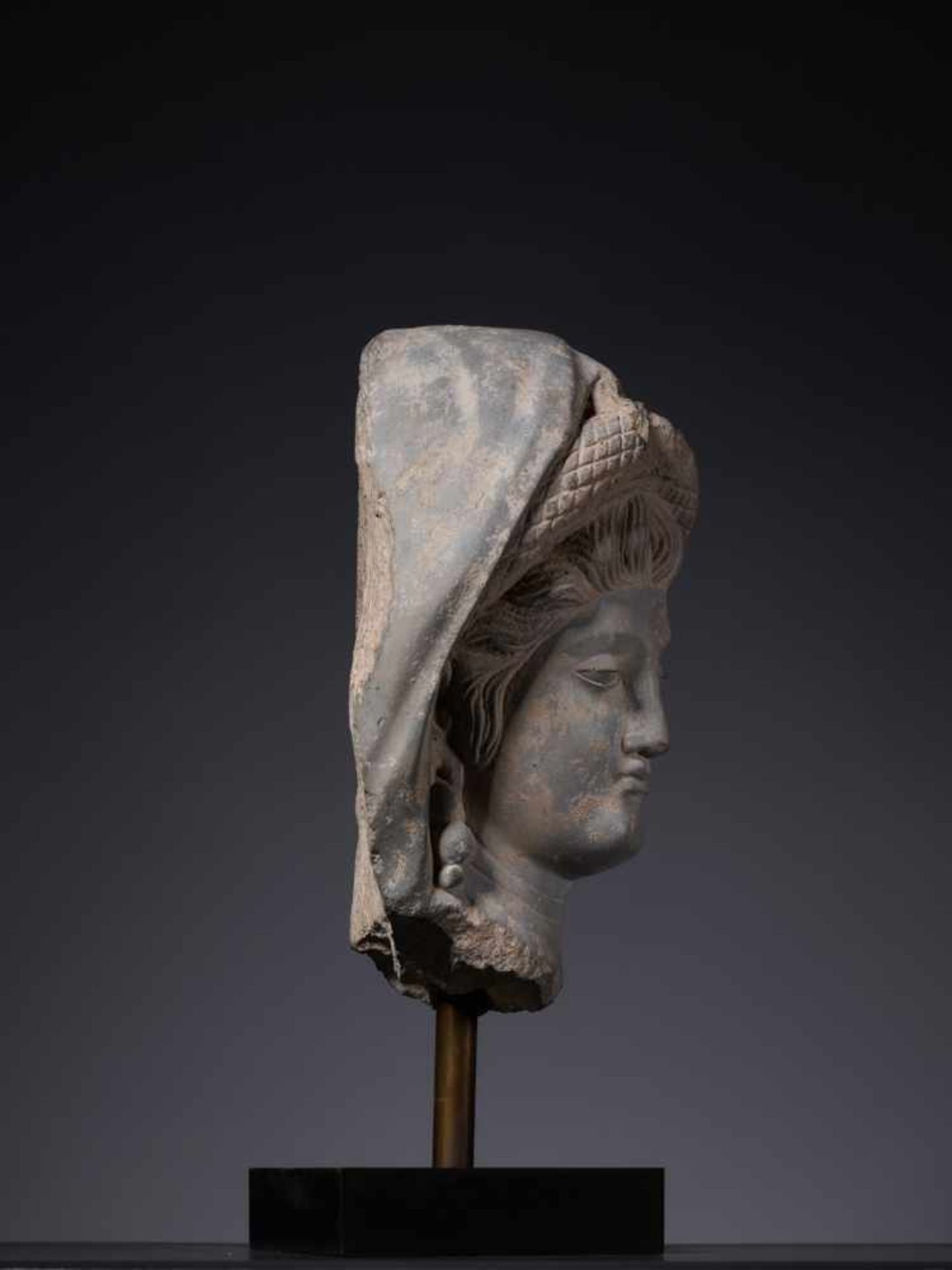 A LARGE GANDHARA SCHIST HEAD OF GODDESS HARITI, 2nd – 3rd CENTURY Grey schist with good age- - Image 6 of 11