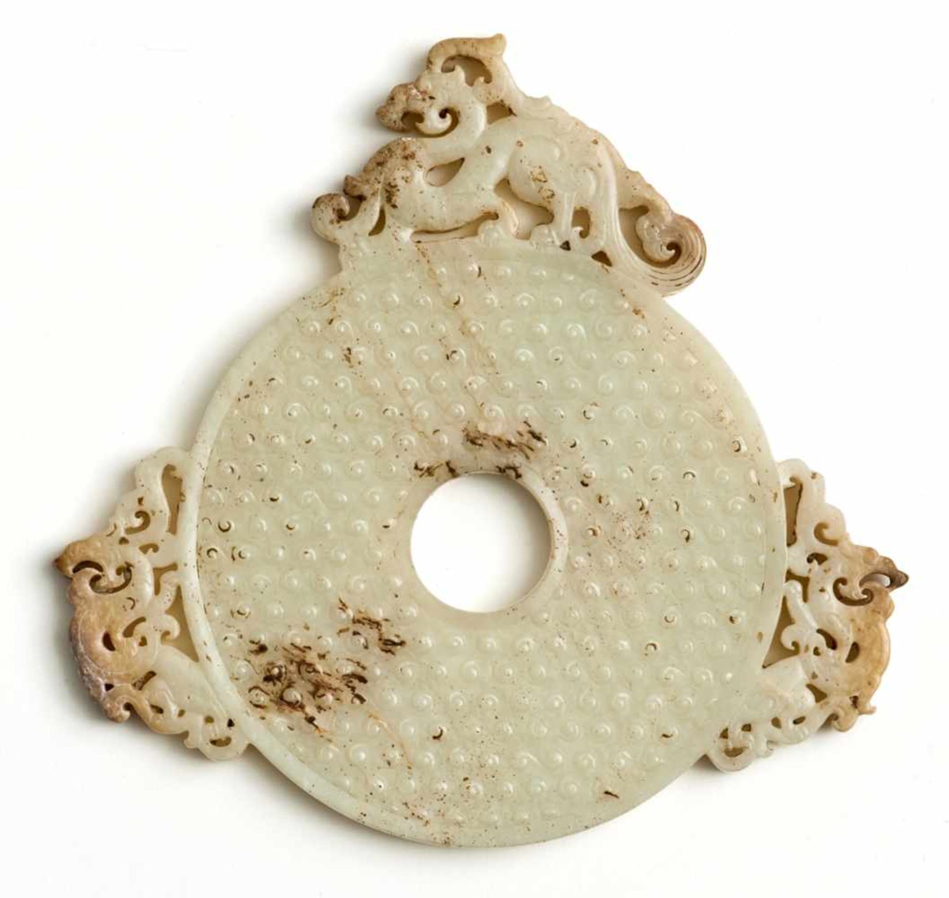 BI DISC WITH DRAGONS AND RAISED CURLS This jade is published in Filippo Salviati 4000 YEARS OF - Image 2 of 4