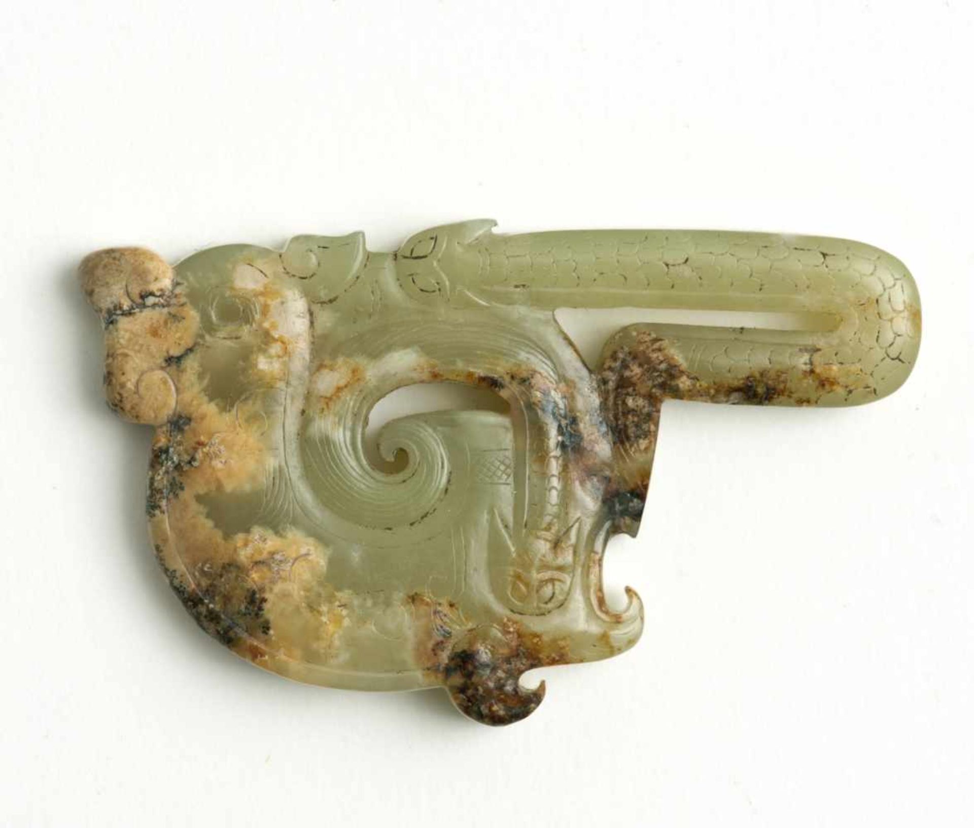 ORNAMENT SHAPED AS A DRAGON WITH TWO SNAKES This jade is published in Filippo Salviati 4000 YEARS OF - Image 2 of 3