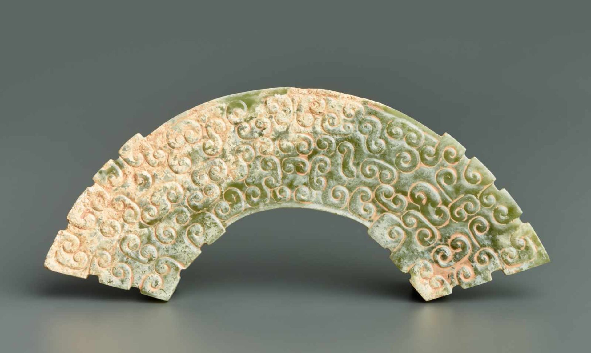 HUANG WITH PATTERNS OF CLOUD-SHAPED CURLS This jade is published in Filippo Salviati 4000 YEARS OF - Image 2 of 6