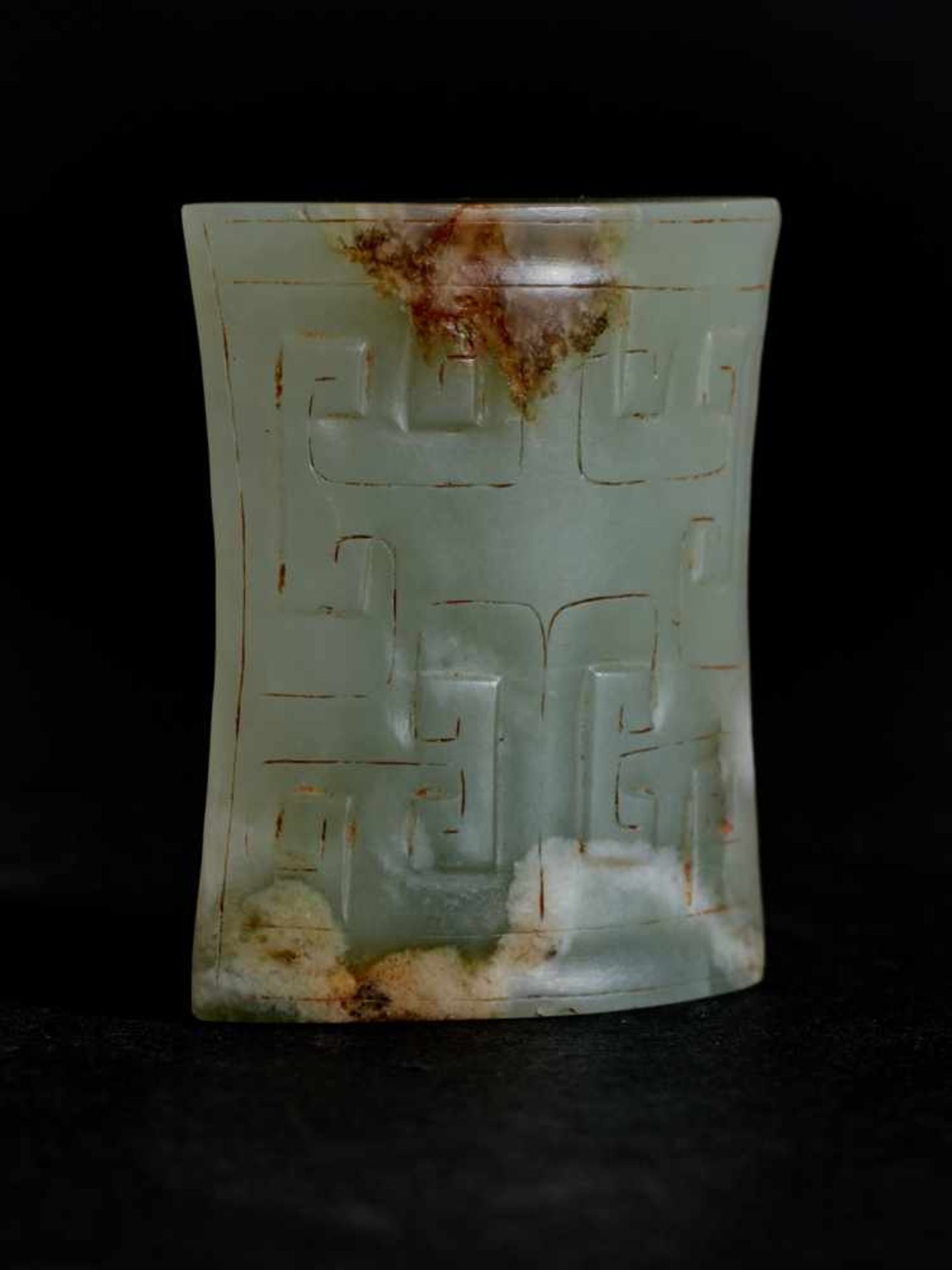 SCABBARD CHAPE BI This jade is published in Filippo Salviati 4000 YEARS OF CHINESE ARCHAIC JADES - Image 2 of 7